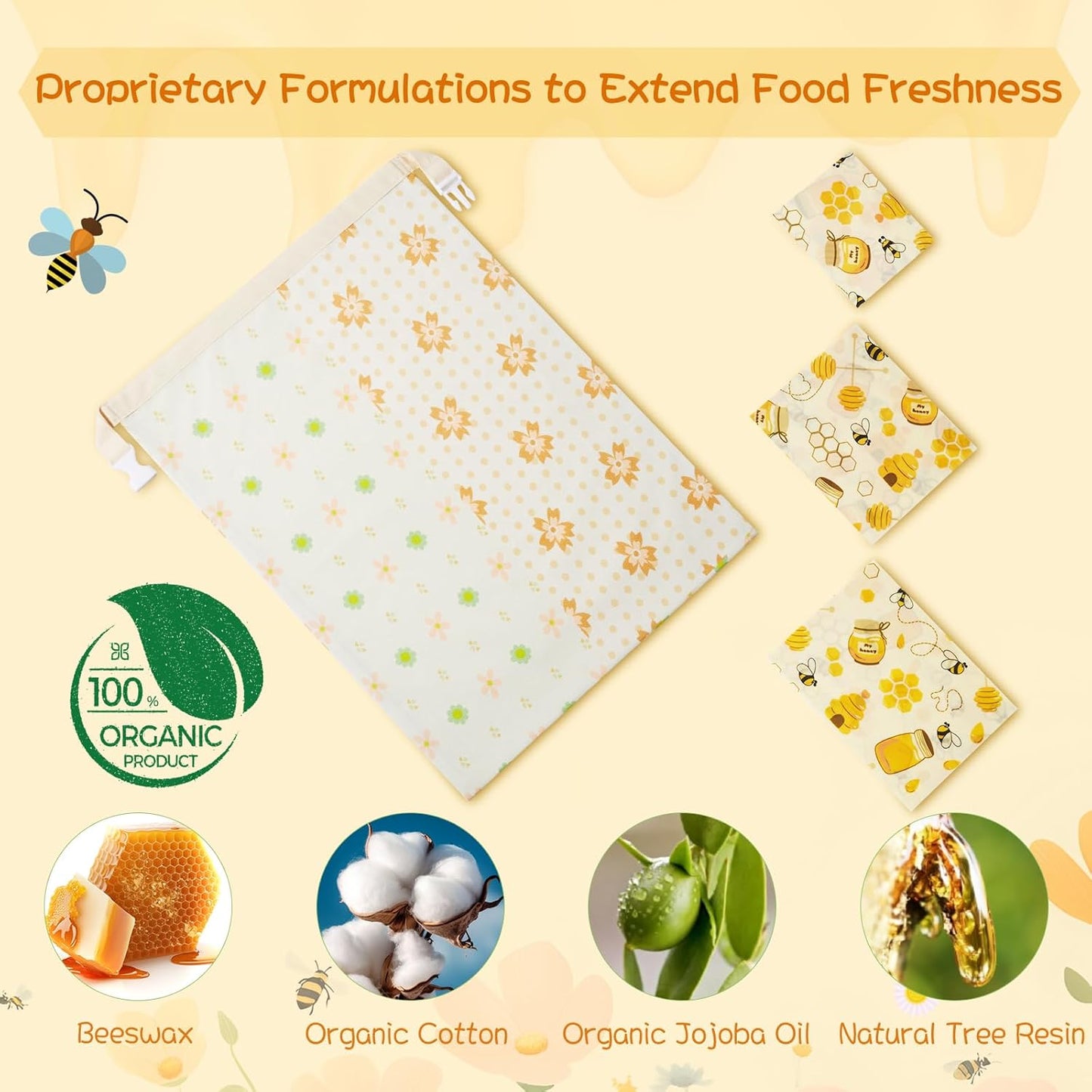 Reusable Beeswax Bread Bags & Food Wraps – Sustainable Kitchen Storage for Homemade Bread, Organic Cotton Bags for Fresh Food