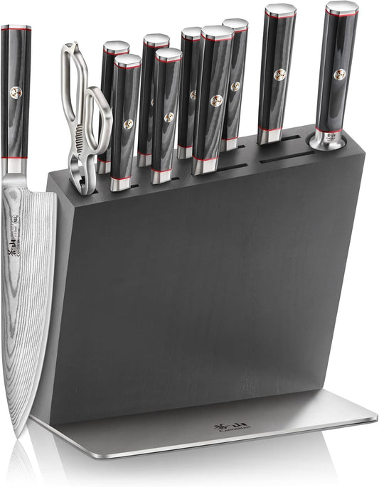 Cangshan YARI Series HUA Knife HUA Block Set, X-7 Damascus Steel, Ash Wood (12-Piece)