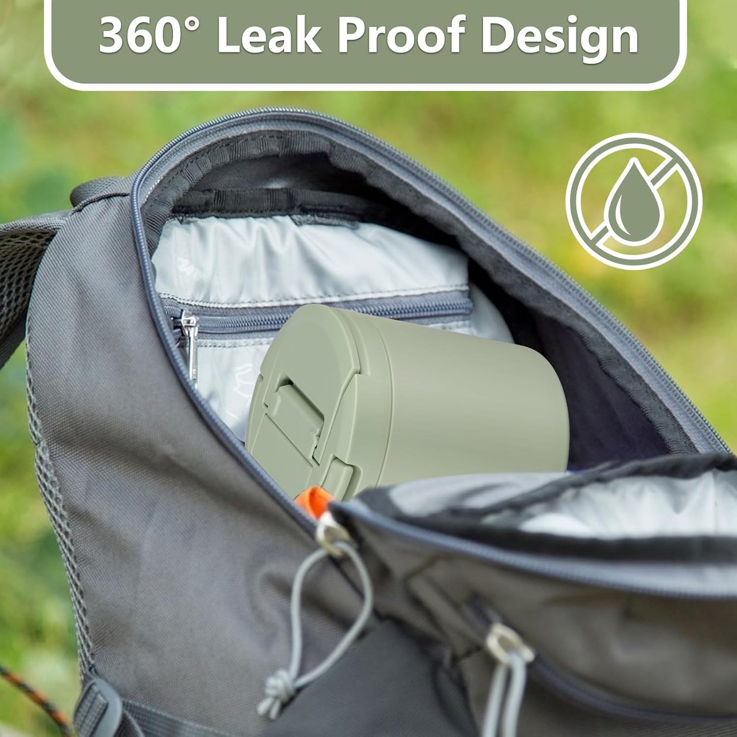 Soup Thermo for Hot Food Adults 40oz Lunch Containers Wide, Thermo Insulated Containers Leak Proof Vacuum Stainless Steel With Carry Handle and Spoon BPA Free (Green)