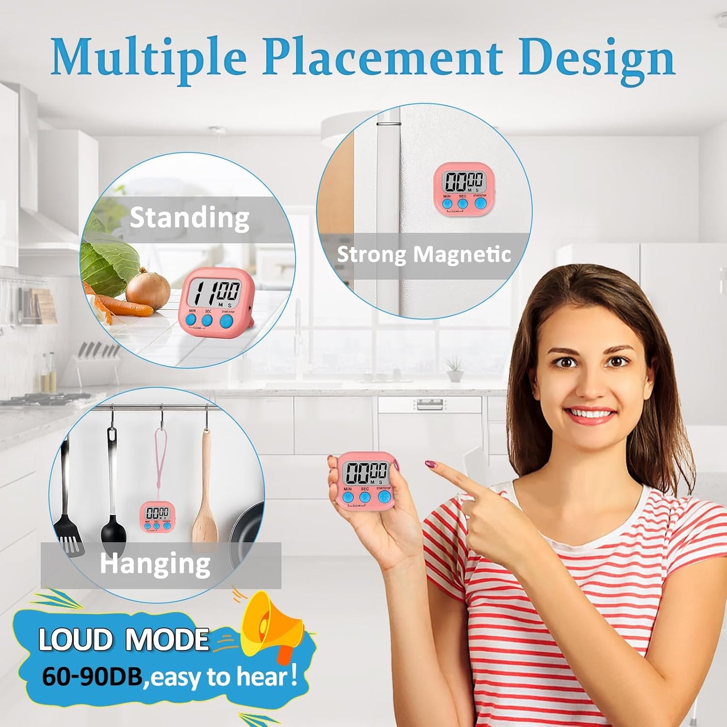 ZILLEN 6 Pack Kitchen Timers for Cooking Digital Classroom Timers for Kids Teachers Blue Pink Purple