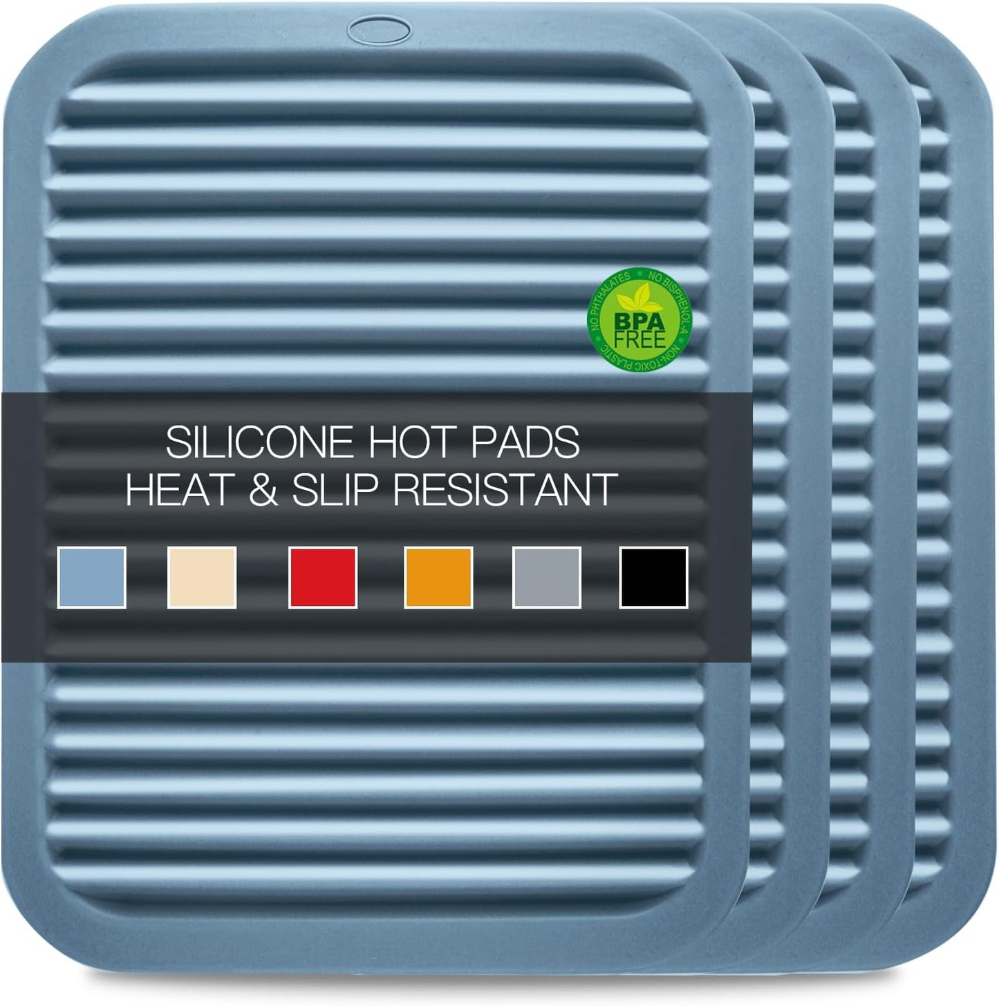 Large Silicone Trivet for Hot Dishes, 4PCS Hot Pads Trivets Mats for Hot Pots and Pans, Heat Resistant Silicone Hot Pot Holders, Blue Tables Mat for Countertop, Jar Opener, Drying Mat