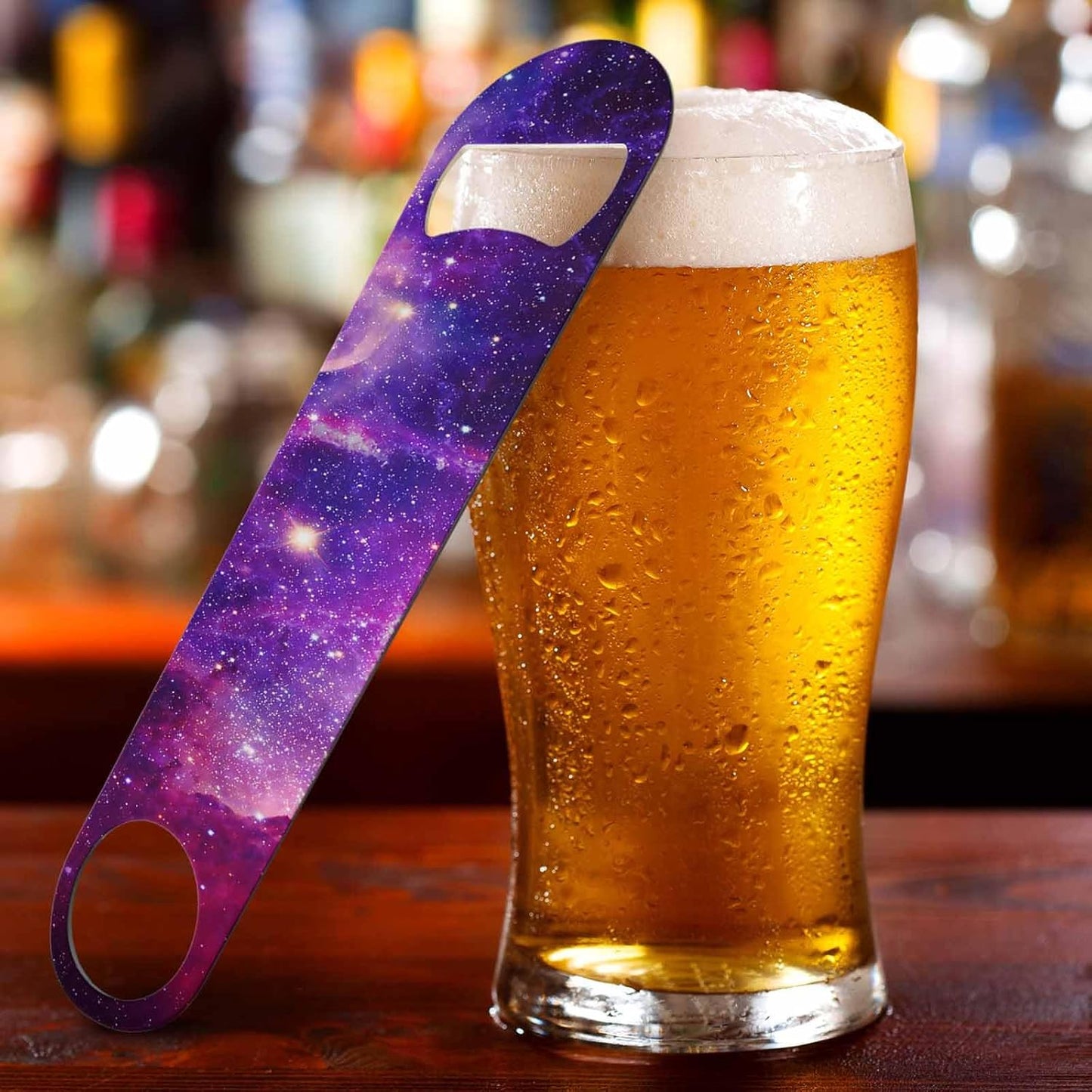 Galaxy Stainless Steel Bottle Opener Outer Space Universe Sky Stars Nebula Purple Flat Beer Bottle Opener Keychain for Home Kitchen Bar Restaurant Party Birthday Gift