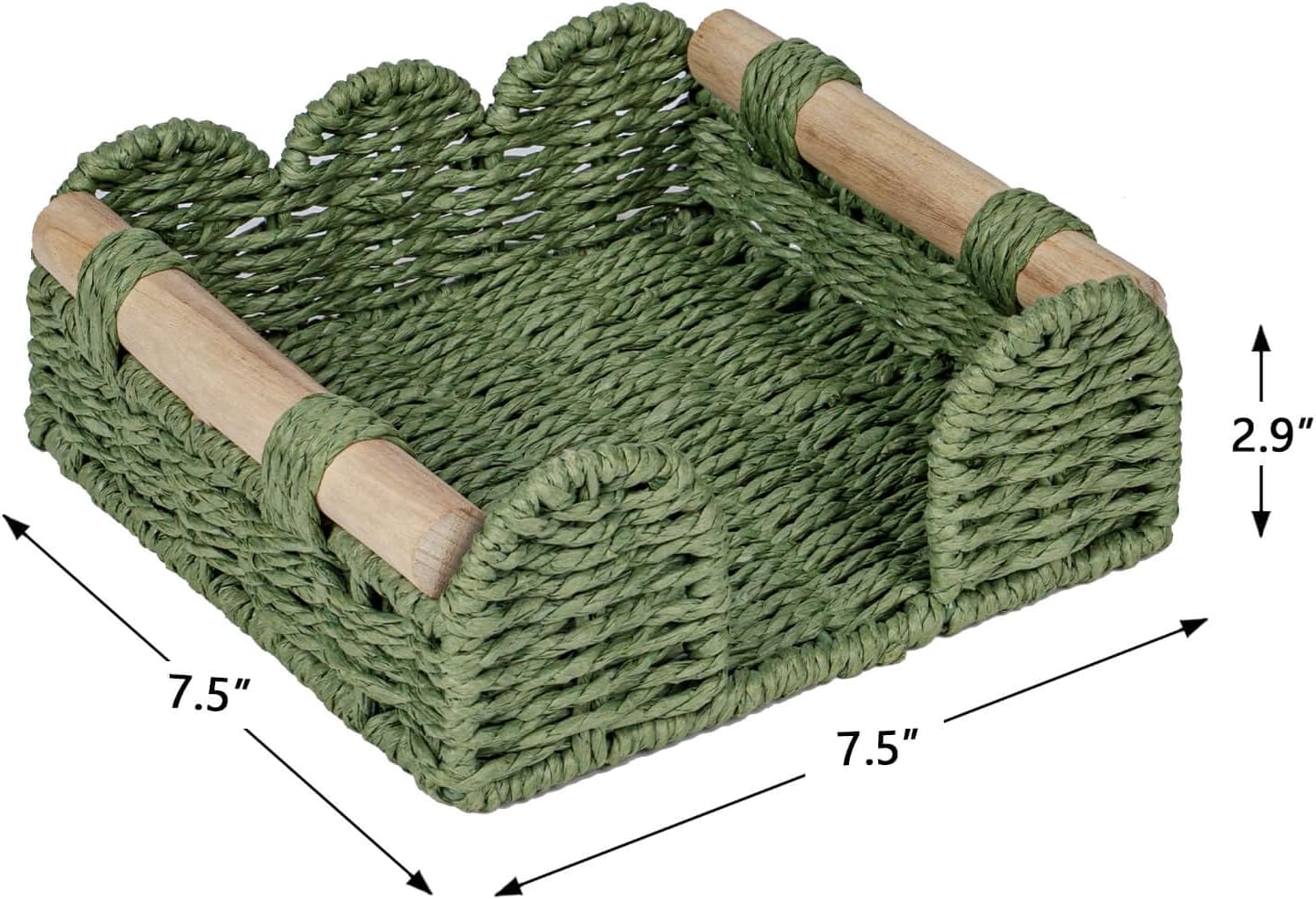 CubesLand Scalloped Napkin Holder for Table, Farmhouse Warming Home Kitchen Decor, Paper Rope Flat Napkin Dispenser Guest Towel Tray for Bathroom, Disposable Napkin Basket for Dining Table, Green