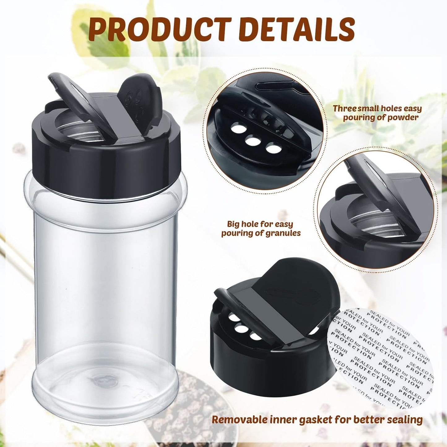 Jadive 36 Pcs Plastic Spice Jars with Shaker Lids Clear Spice Bottles Plastic Seasoning Containers Empty Shaker for Kitchen Storing Herbs Seasoning Powders Pepper Dry Goods