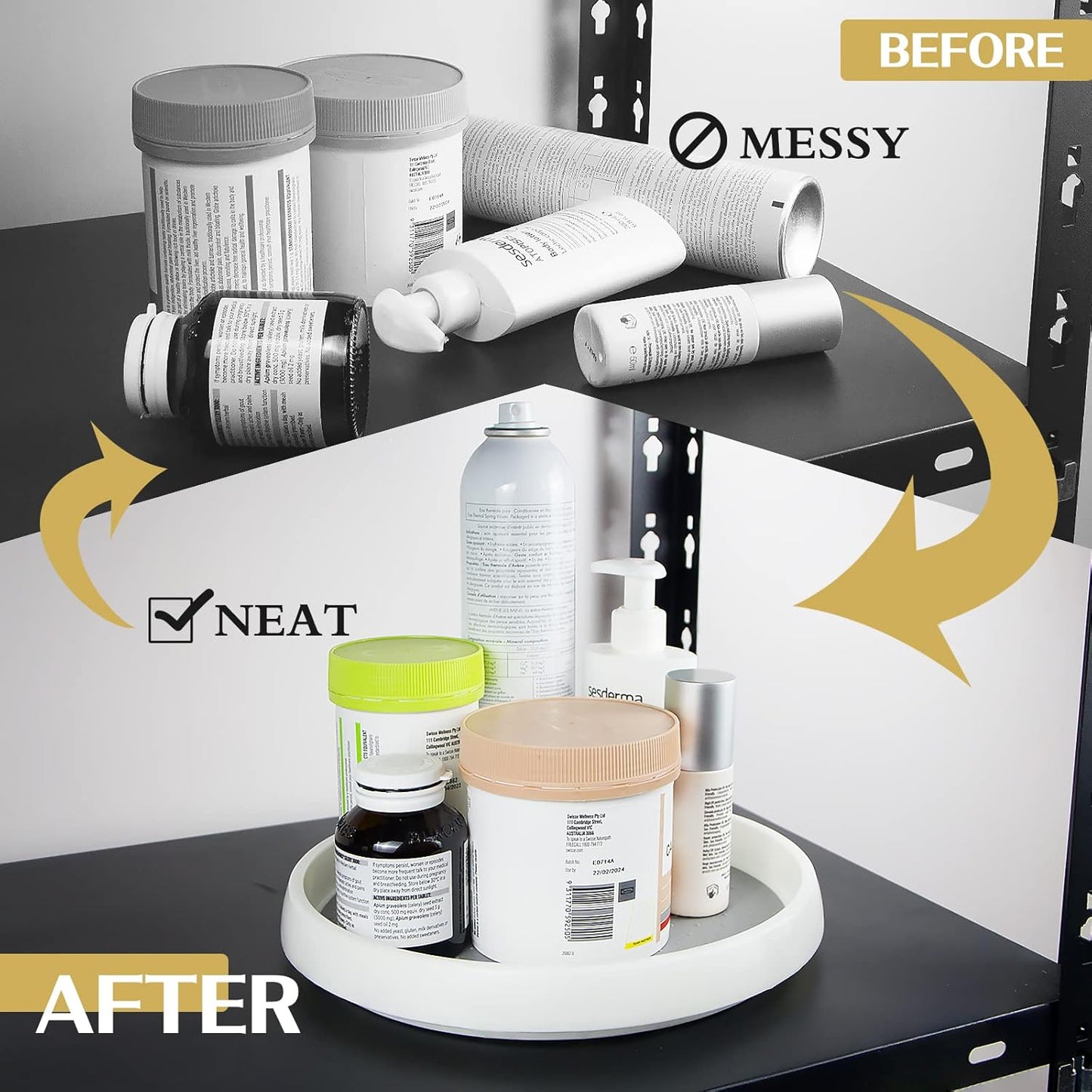 3Pack Non Skid Lazy Susan Turntable,Single Round Rotating Kitchen Spice Organizer for cabinets,Pantry, Bathroom, Refrigerator (12Inch)