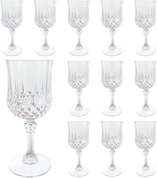 Plastic Wine Glasses，Plastic Goblets Vintage Style Cordial Drinking Glasses for Wedding Reception, Grand Event Party Supplies (12, transparent)