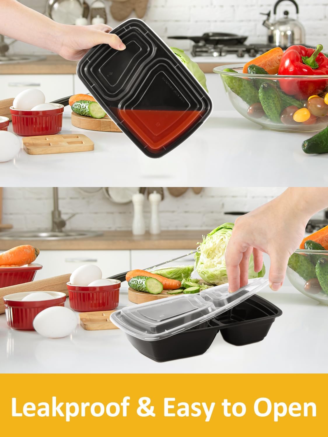 60 Sets 32oz Meal Prep Containers 2 Compartment - Plastic Food Storage Containers 2 Compartments with Lids
