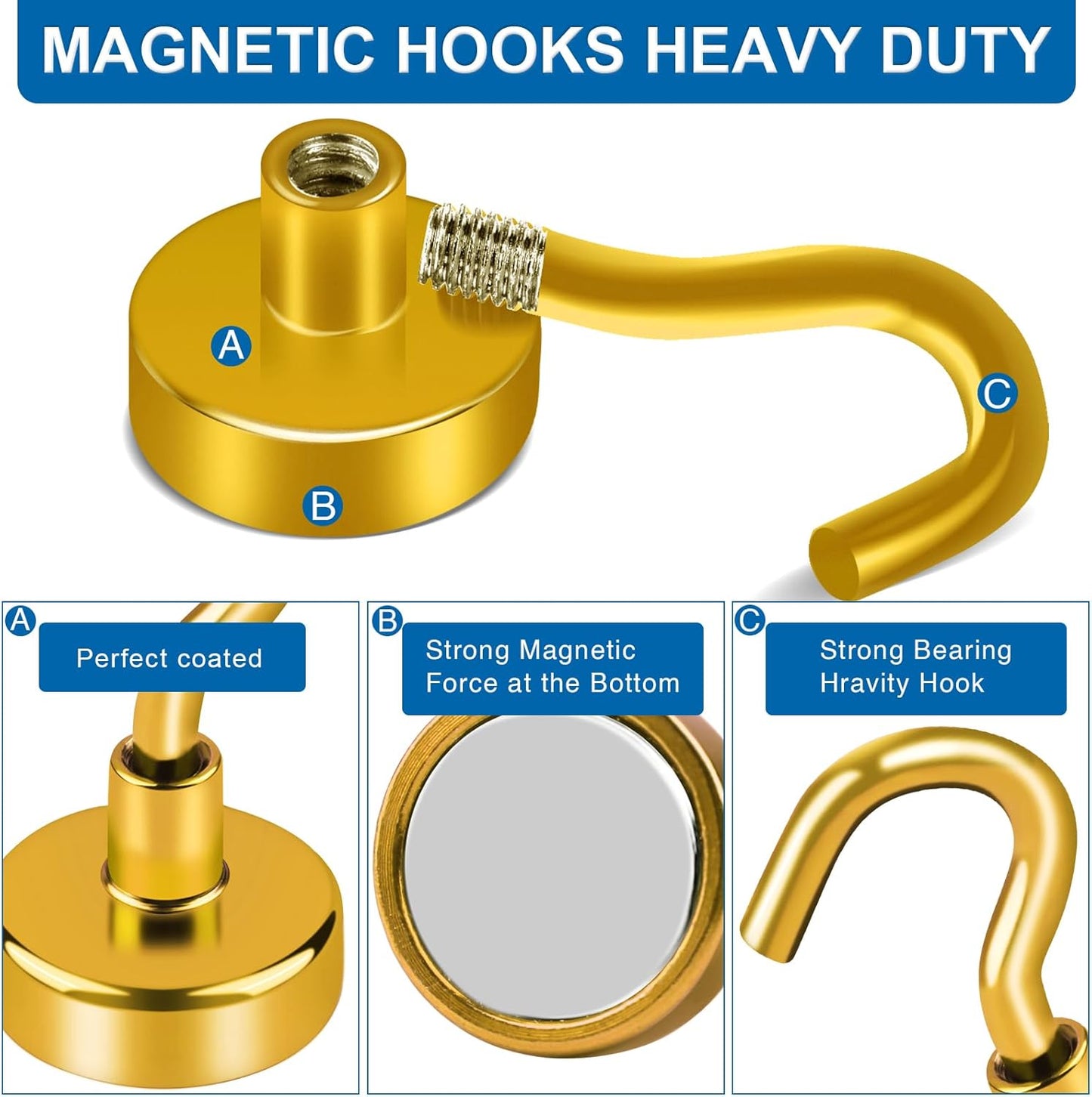 LOVIMAG Magnetic Hooks for Cruise Cabins, 150Lbs Cruise Magnets, Yellow Magnetic Hooks Heavy Duty for Hanging, Refrigerator, Grill-4 Pack