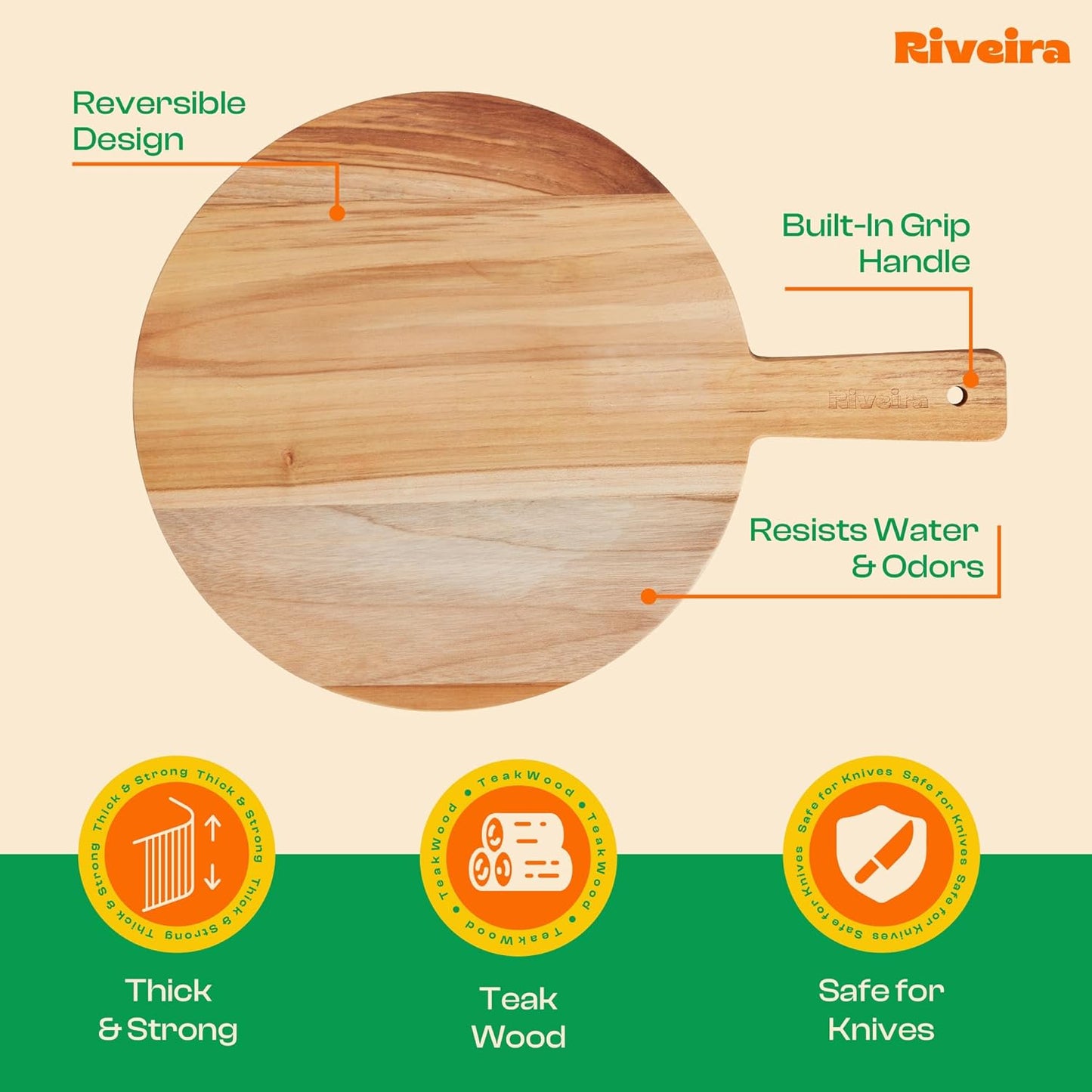 Riveira Teak Wood Cutting Board – Gourmet Teak Grandeur: 17 x 12 Wooden Cutting Board – Natural Wooden Cutting Boards For Kitchen Decorative – Innovative Juice Grooves Teak Wooden Chopping Board