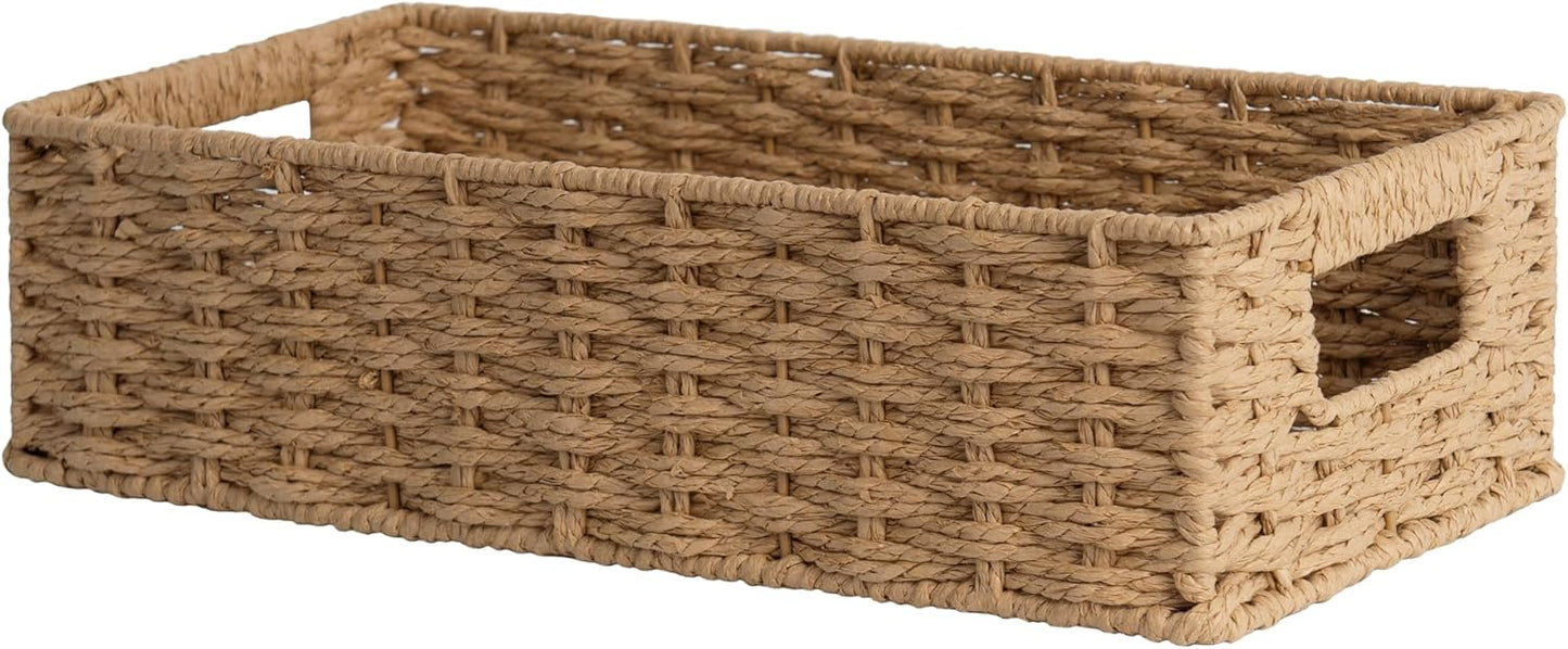 StorageWorks Toilet Paper Basket with Built-in Handles, Light Brown Round Paper Rope Baskets for Bathroom, 14 ¼"L x 6 ¾"W x 3 ¾"H, 1 Pack