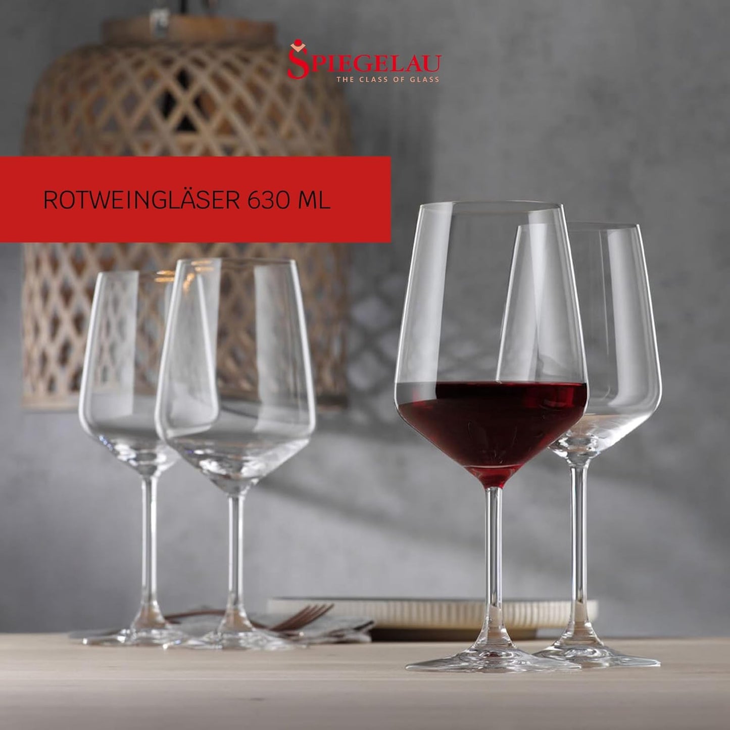 Spiegelau Style Red Wine Glasses, Set of 4, European-Made Lead-Free Crystal, Classic Stemmed, Dishwasher Safe, Professional Quality Red Wine Glass Gift Set, 22.2 oz