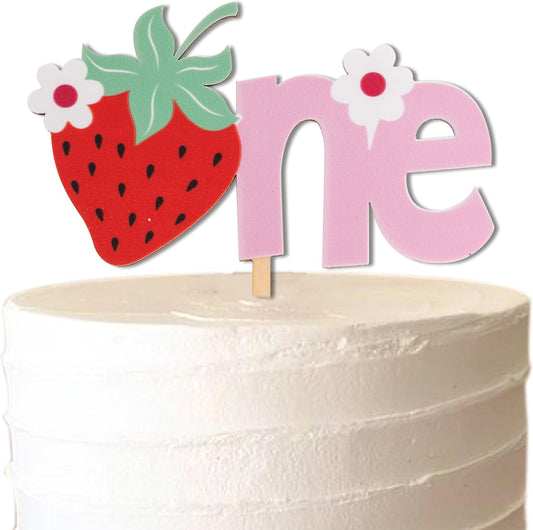 Strawberry One Cake Topper - Berry First Birthday Cake Topper, Berry Sweet One Birthday Cake Decoration for Party, Anniversary, Cake Smash, Photo Props...