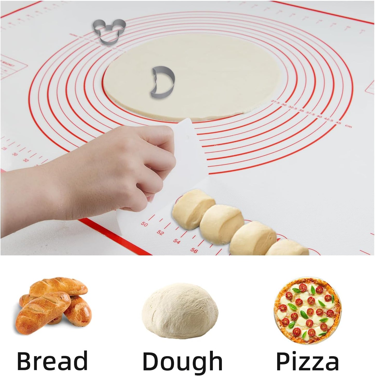 Dough Mat Silicone Baking Mats for Rolling Pastry,Kneading Sheet Sourdough Bread Baking Supplies Red 24x16"