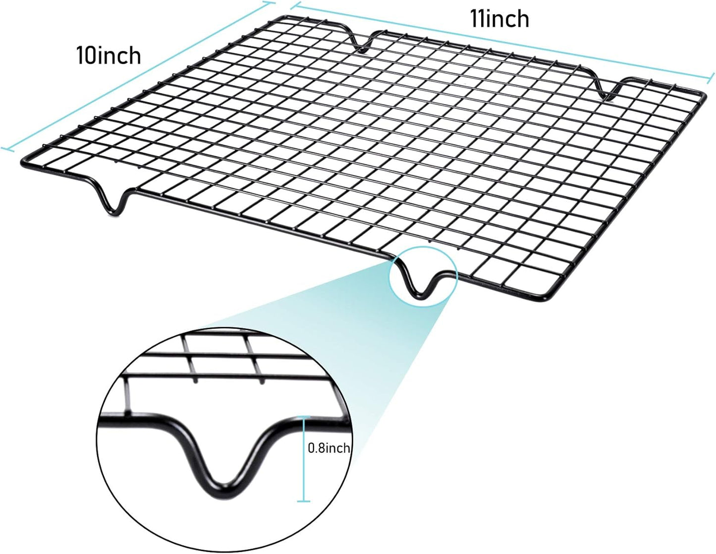 Lamoutor 2Pcs Metal Kitchen Baking Cooling Rack Square Wire Cooling Rack for Cake and Meat 10 x 11 inches (Black)