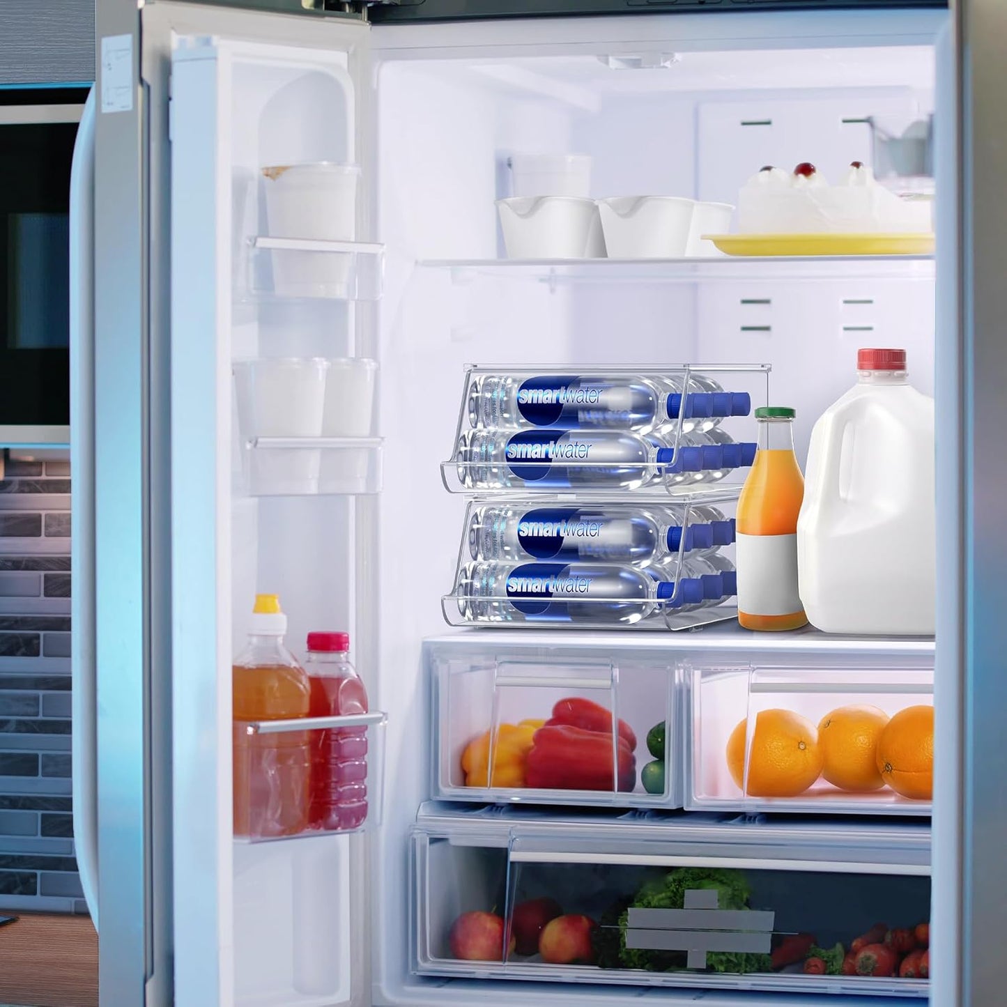 Sorbus Water Bottle Organizer for Fridge – Holds 9 Bottles – Clear BPA-Free Stackable Storage Bin with Lid – Water Bottle Dispenser for Refrigerator, Pantry, Cabinet, Kitchen, Drink Organizer