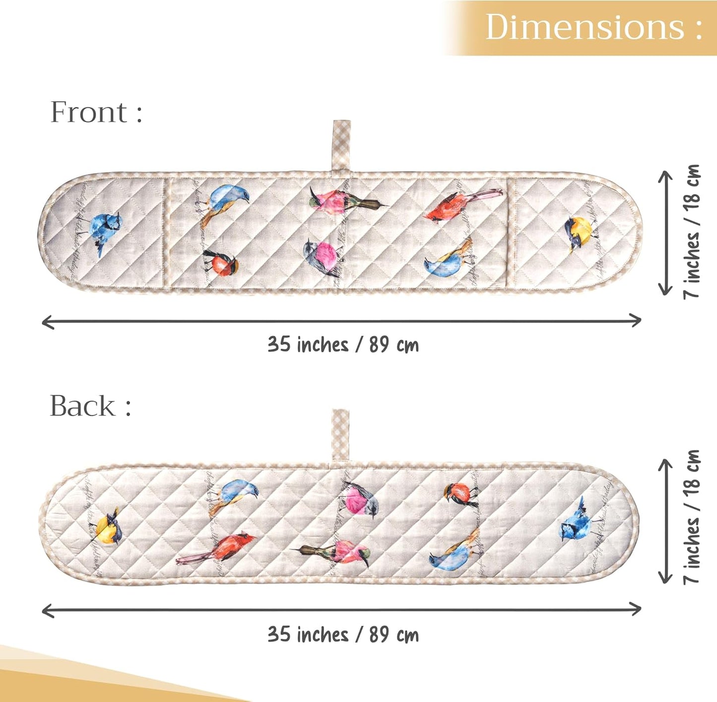 Maison d' Hermine Double Oven Mitts 100% Cotton 7"x35" Double Oven Mitt Heat Resistant BBQ Cooking Gloves with Loop, Baking, Grilling, Home, Kitchen, Handling Hot Pans Spring Summer (Birdies On Wire)