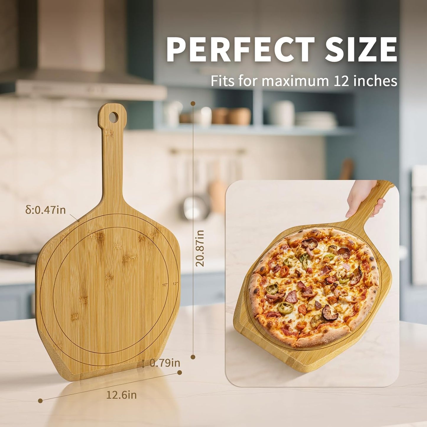 Luvan Pizza Peel,12in Natural Bamboo Wooden Pizza Paddle Spatula Pizza Peel Board Cutting Board for Oven,Baking Homemade Bread