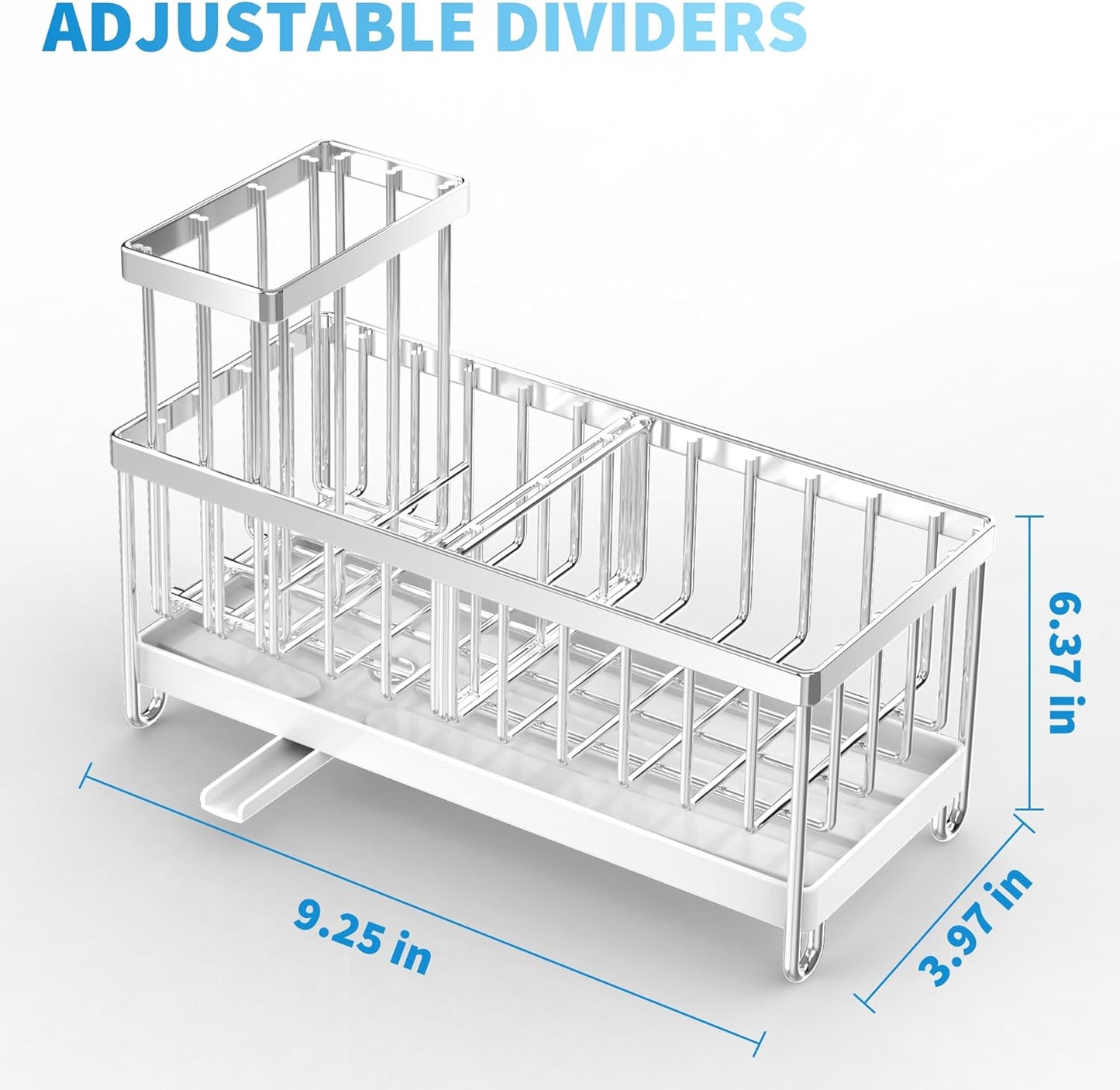Cisily Silver Sponge Holder for Kitchen Sink, Sink Caddy Organizer with High Brush Holder, Kitchen Countertop Organizers and Storage Essentials, Rustproof 304 Stainless Steel, Soap Dispenser Organize