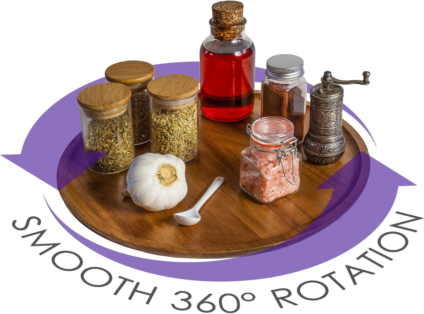 TB Home Acacia Wood Lazy Susan Organizer Kitchen Turntable for Cabinet, Table, Pantry or Countertop