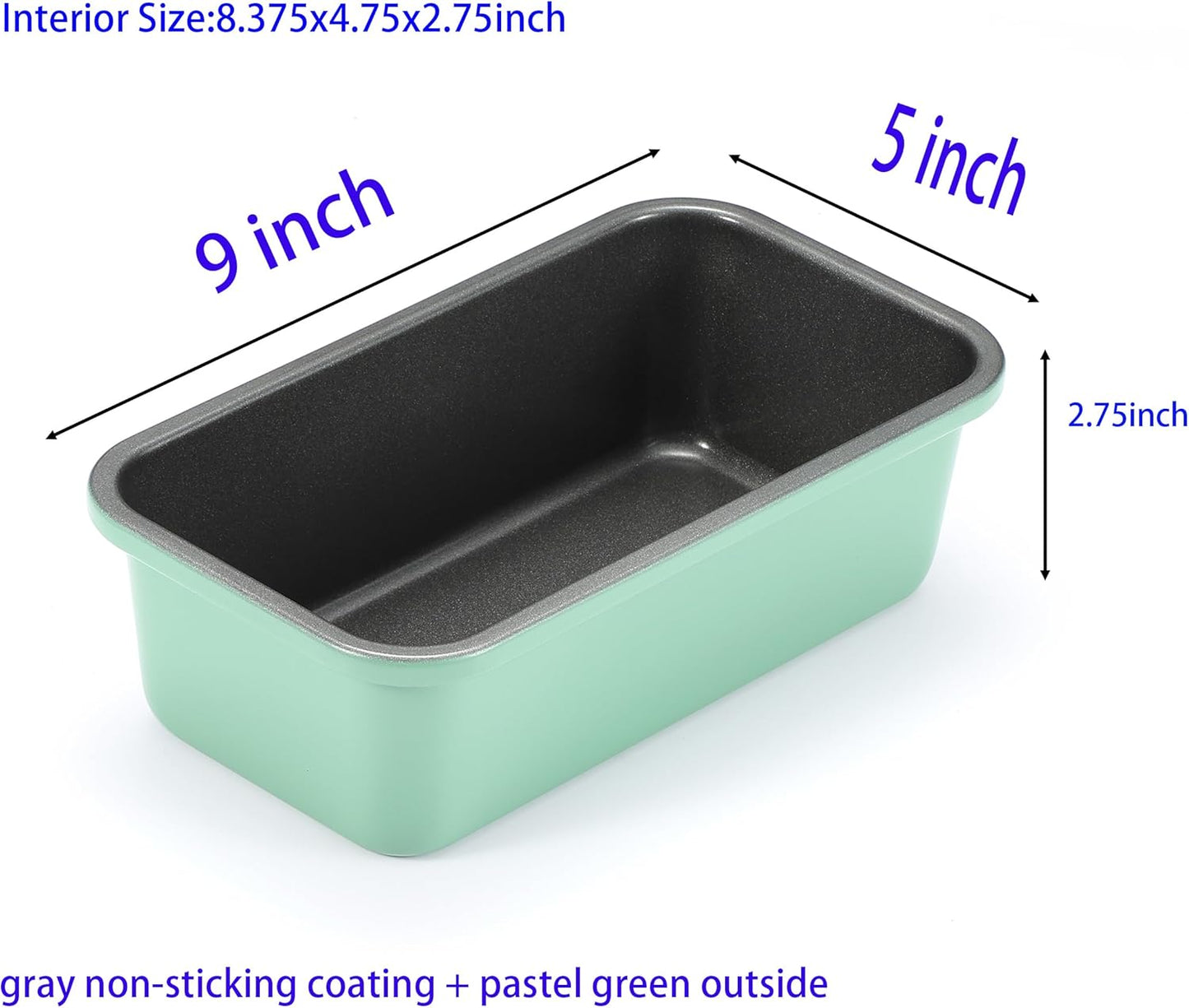Monfish Bread Loaf Pans for Home Baking, 2pcs Carbon Steel 1lb loaf Tin, Rosemary Green 9x5 inch Non-Stick bread Pan Mold