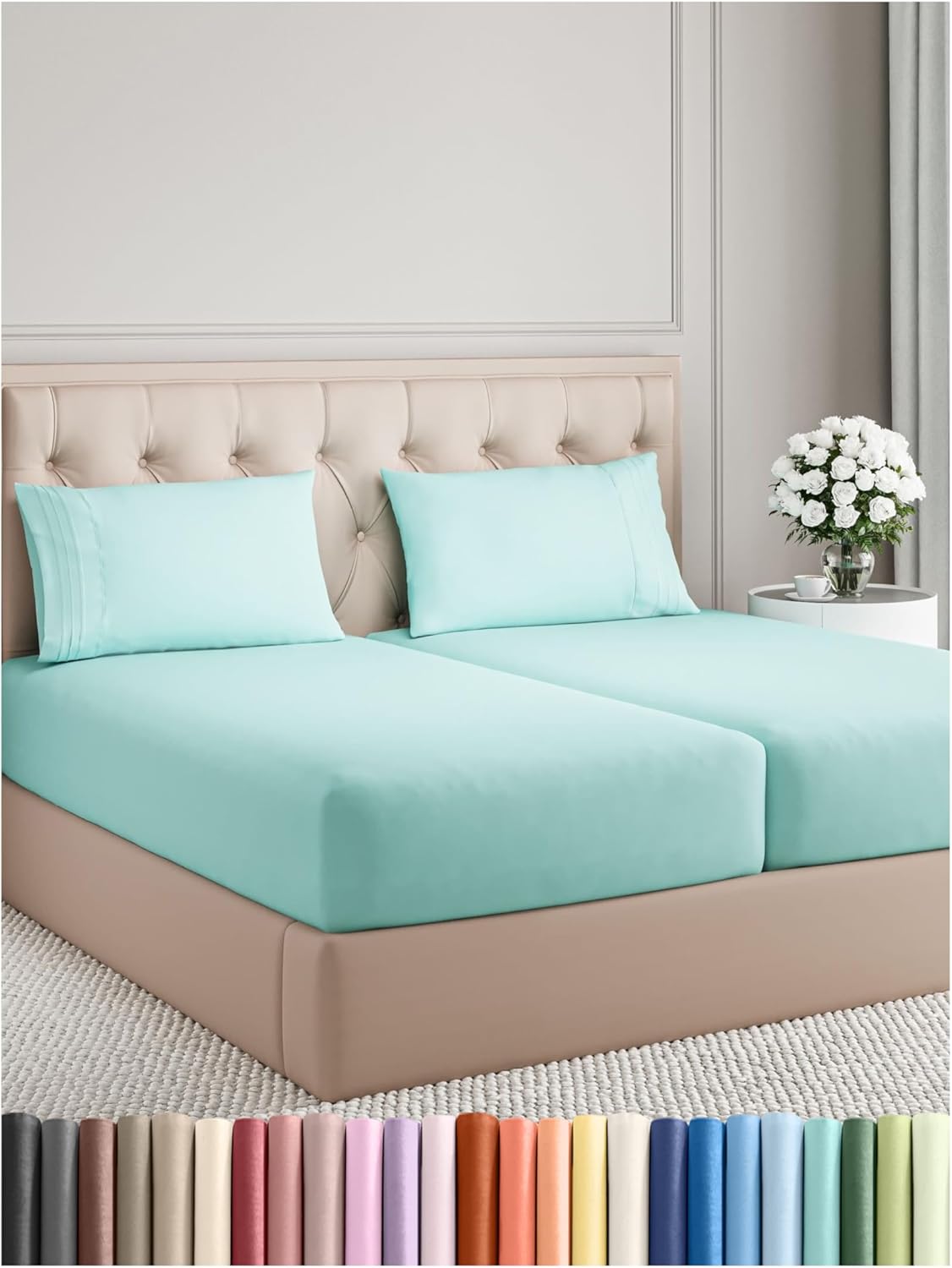 Split King Size 5 Piece Sheet Set - Comfy Breathable & Cooling Bed Sheets Set - Hotel Luxury Bedding for Women, Men, Kids, Teens, Boys & Girls - Deep Pockets, Soft, Wrinkle Free - Oeko-Tex - Spa Blue