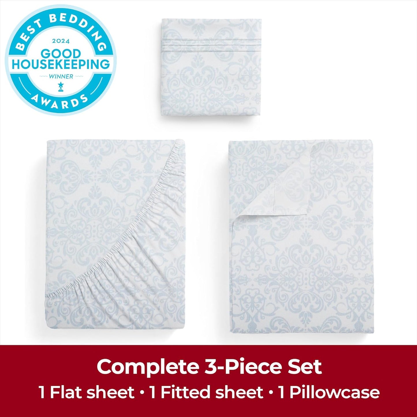 Mellanni Extra Deep Twin Sheets - 3 PC Iconic Collection Bedding - Hotel Luxury, Ultra Soft, Cooling Bed Sheets - Wrinkle, Fade, Stain Resistant (Twin, Laced Sky Blue)