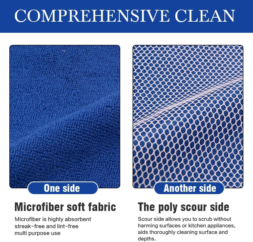 SINLAND Microfiber Dish Cloth for Wshing Dishes Dish Washing Rags Best Kitchen Washcloth Cleaning Cloths Poly Scour Side 12inchx12inch 5 Color Assorted 10 Pack