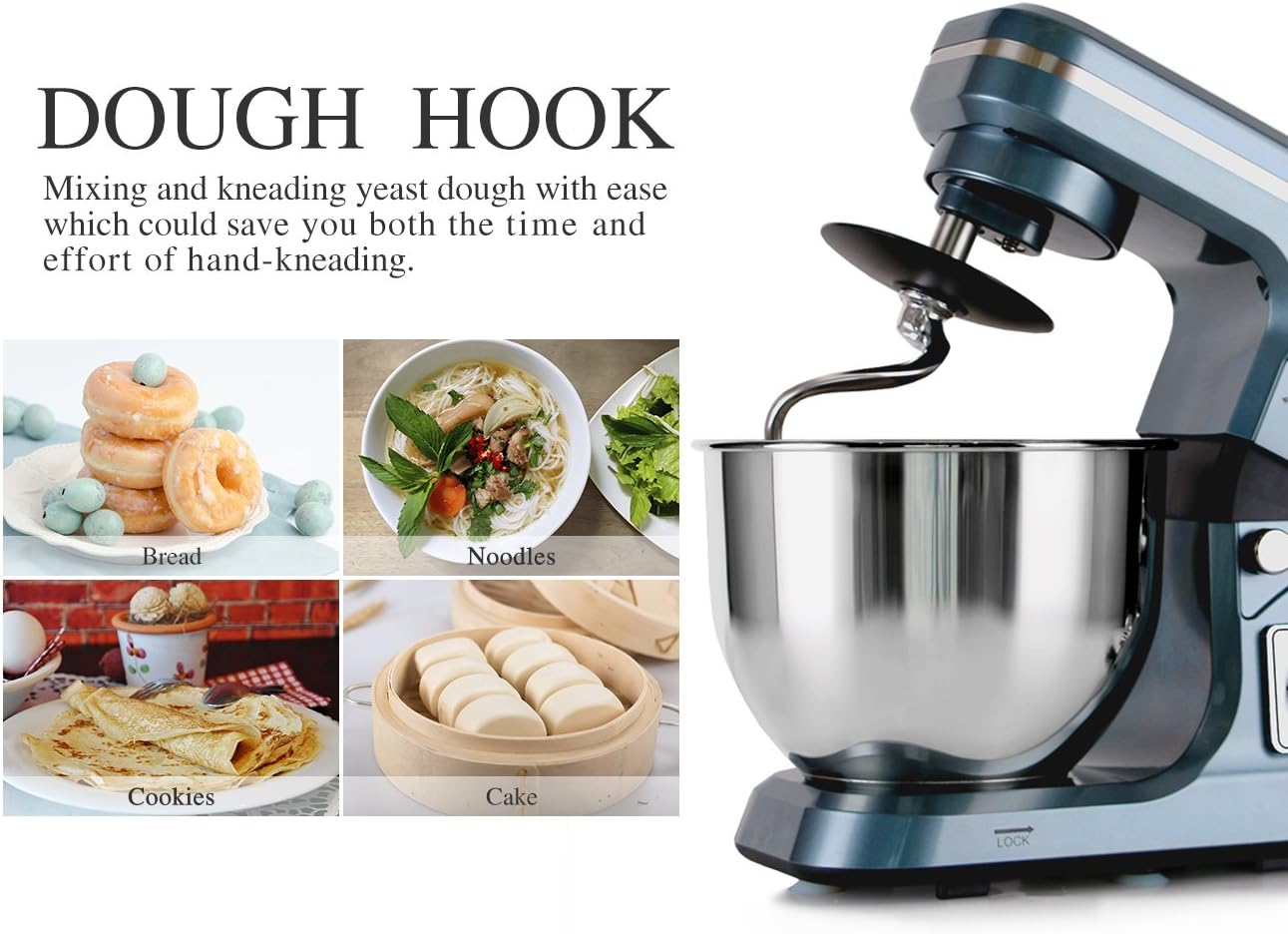 Stand Mixer,5.3-Qt & 500W & 6+P Speed MK36 Tilt-Head Kitchen Electric Food Mixers Home Baking Dough Machine with Accessories (Gray Blue)