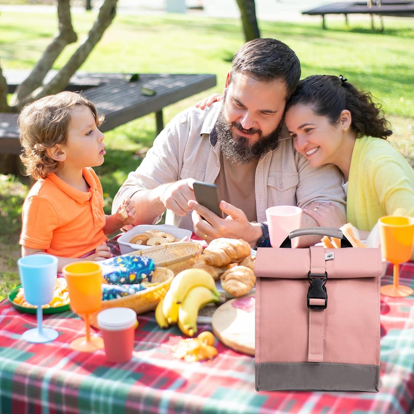 SUNNY BIRD Insulated Lunch Bag Pink Lunch Box Small Cooler Bag for Women, Girls, Adults and Teens (Pink)
