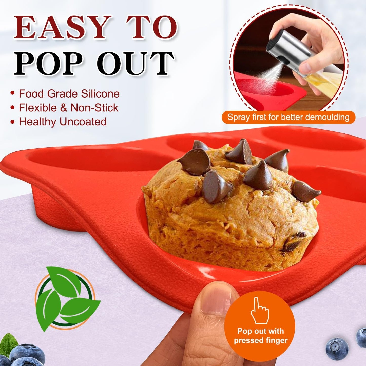 Walfos Silicone Muffin Pan - 6 Cup Non-Stick Silicone Cupcake Pan, Just PoP Out! Food Grade and BPA Free Baking Cups, Perfect for Egg Muffin, Cupcake, Dishwasher Safe (2 Pack Muffin Pan)