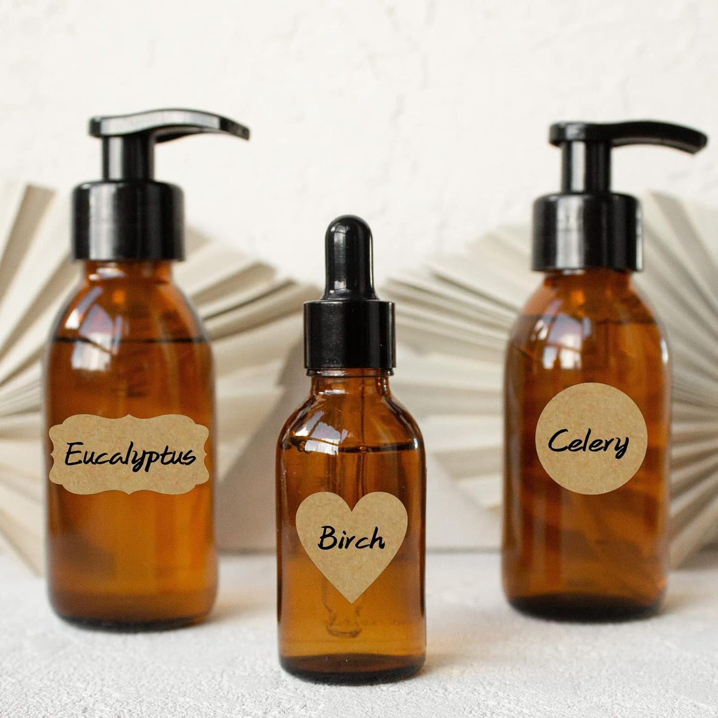 Nardo Visgo Natural Brown Kraft Paper Label Stickers,Removable Assorted Size and Shapes Kraft Labels for Essential Oil Bottles,Mason Jars,Storage Containers or Gift Decoration,Free Black Marker,285pcs