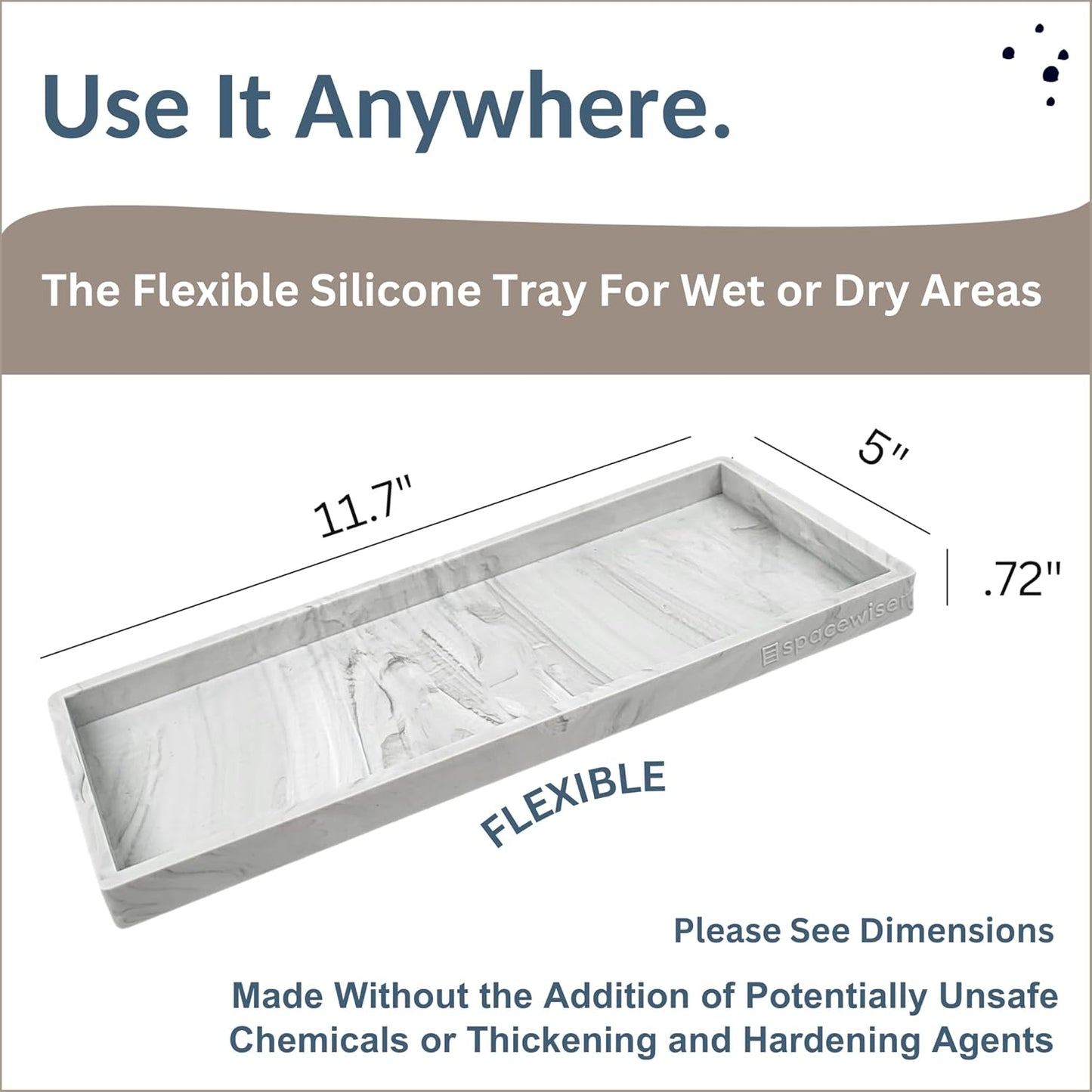 Countertop and Vanity Tray - 11.7" Silicone Bathroom Tray Countertop, Dish Soap Trays for Kitchen Counter, Sink Organizer Accessories Caddy, Toilet Laundry Shower Makeup Mat Oil Holder
