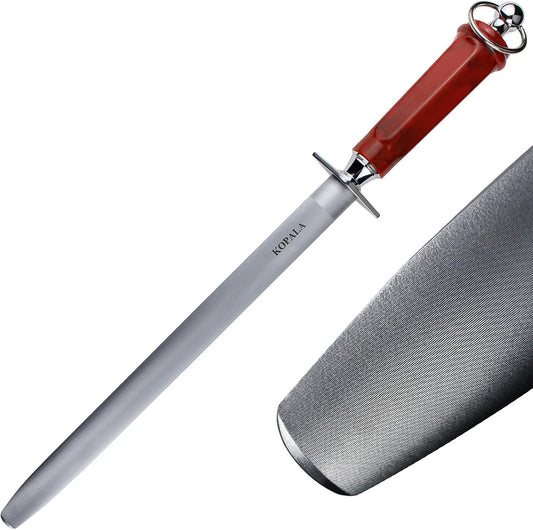 Sharpening Steel Knife Sharpener Rod Flat 10 Inches Honing Steel for Knives Red