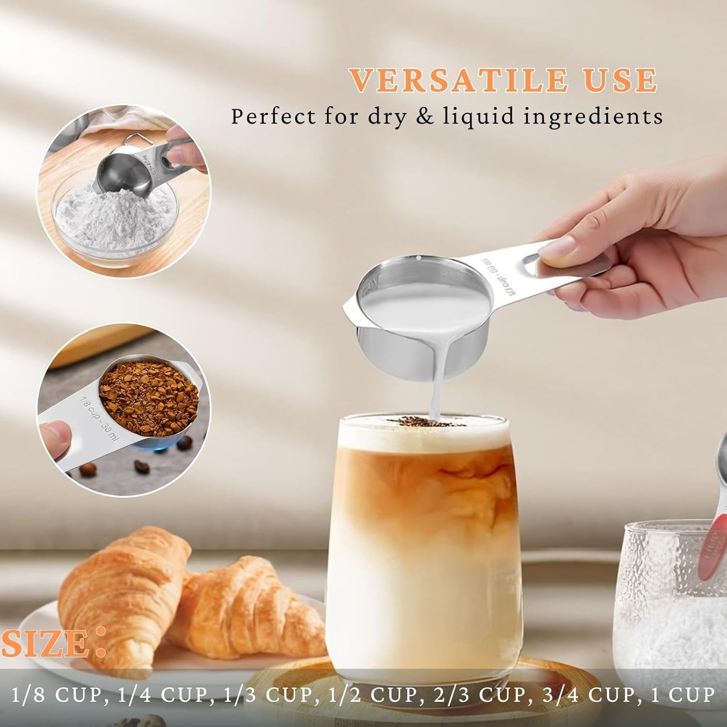 21PCS Measuring Cups and Spoons Set, Include 7 Nesting Measuring Cups, 9 Measuring Spoons and 5 Mini Spoons, Stainless Steel Metal Measuring Set, Kitchen Gadgets for Cooking & Baking