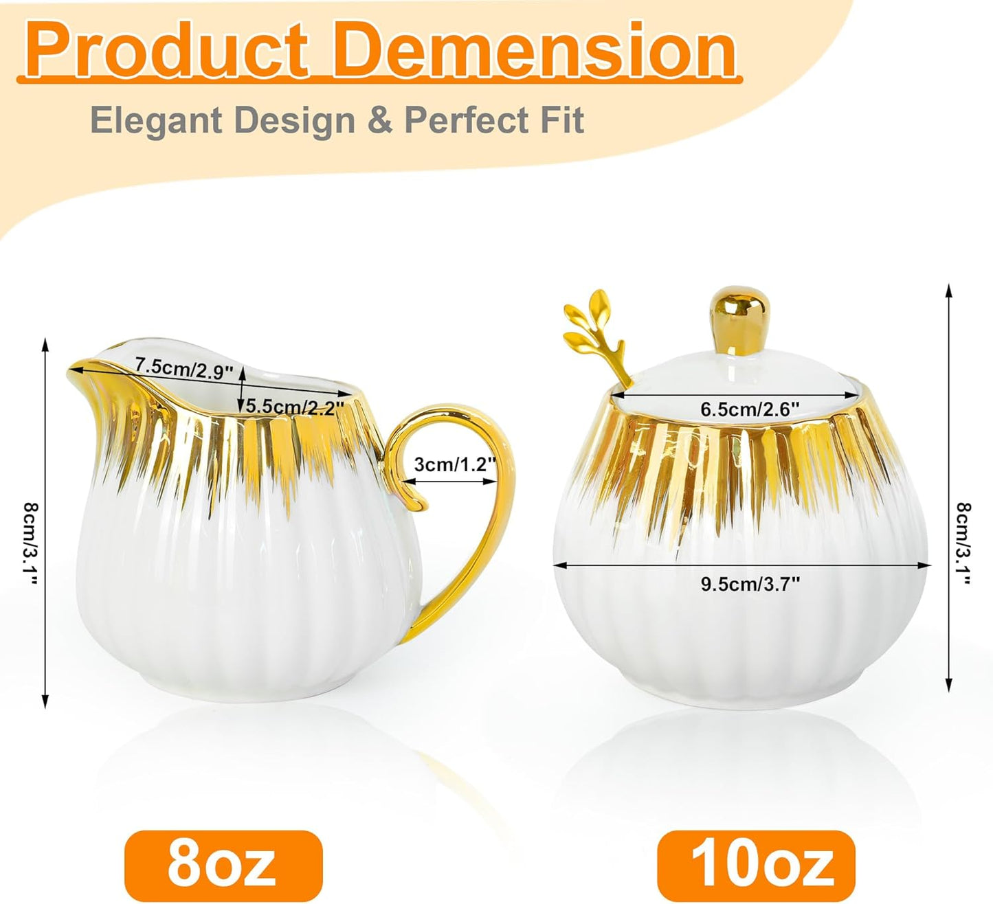 Ceramic Sugar and Creamer Set, Cream Pitcher Sugar Bowl with Lid and Spoon, Sugar and Creamer Container for Coffee Bar (3)