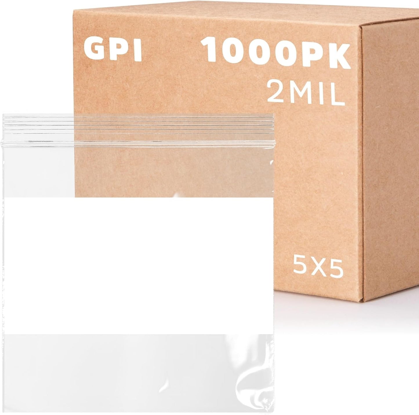 1000 Count, 5" x 5" Zip Bags, 2 Mil Thick Clear Plastic Reclosable Zipper Lock Bags with Write-on White Block, with Resealable Zip Top Lock for Food Storage, Jewelry, Candy.