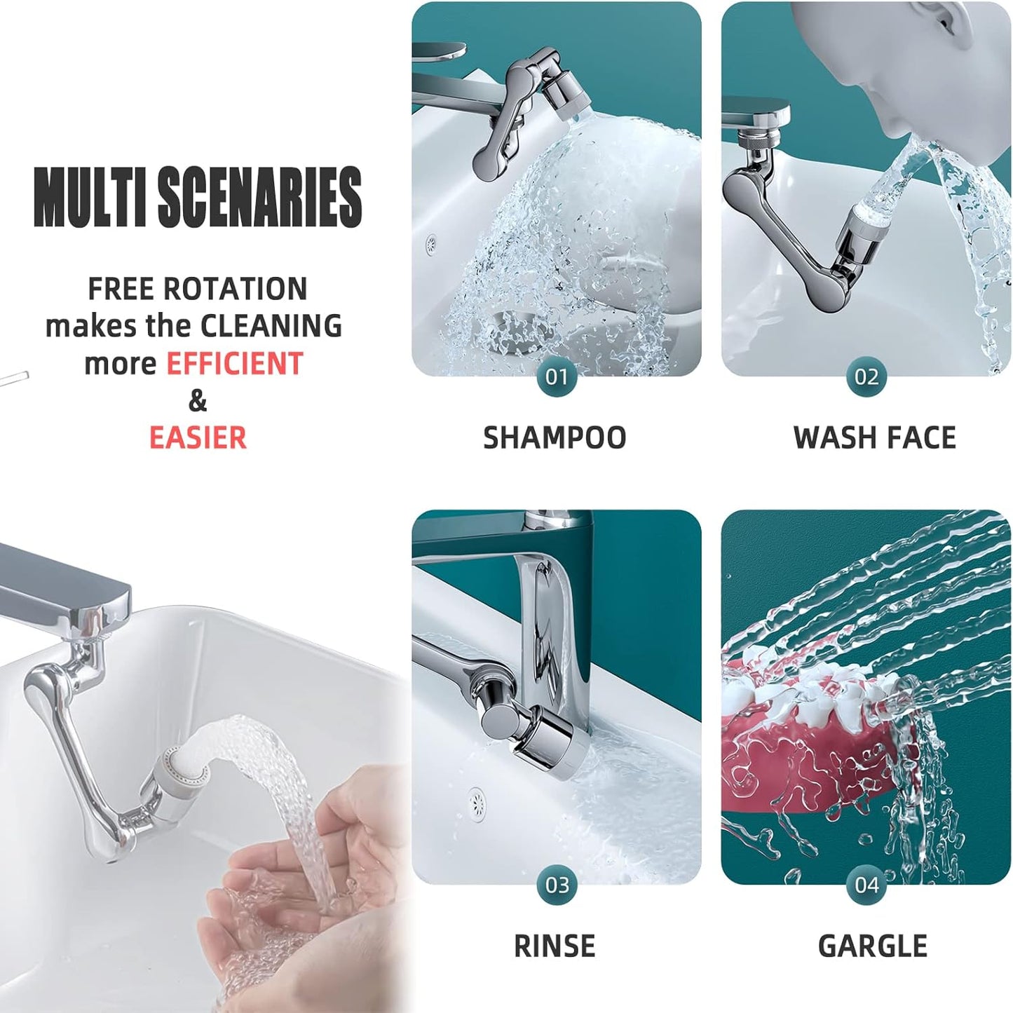 Swivel Sink Faucet Extender with 3 Axis Rotation, Butalso 3 Way Foldable Splash Filter Faucet Aerator, Kitchen/Bathroom Sink Adapter Sprayer Attachment for Gargle, Eyewash and Rinse