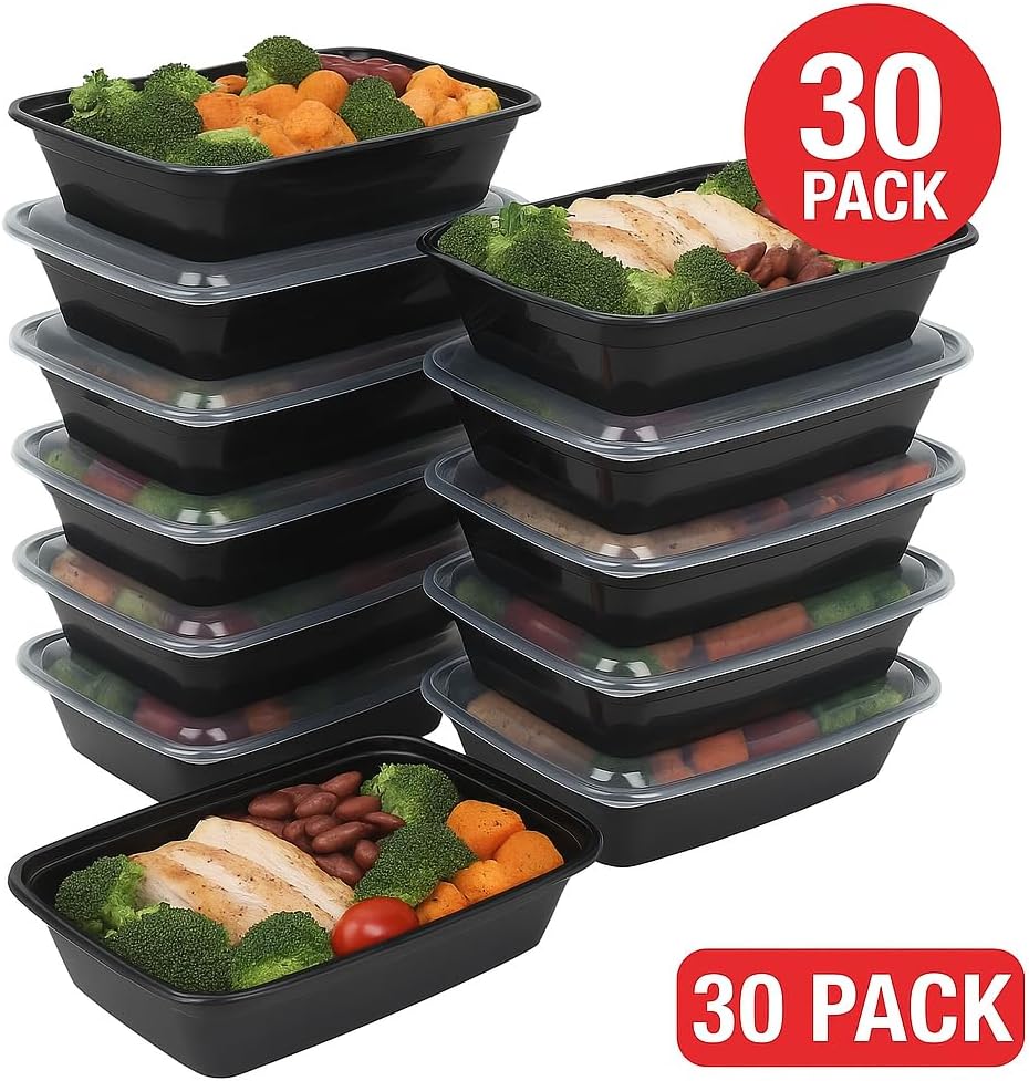 Ruthy's Outlet Meal Prep Containers W/Lids -Square Food Storage – BPA-Free| Stackable | Microwave | Freezer & Dishwasher Safe | Reusable Lunch Bento Box Portion Control & Planning (30 Pack, 24 oz)