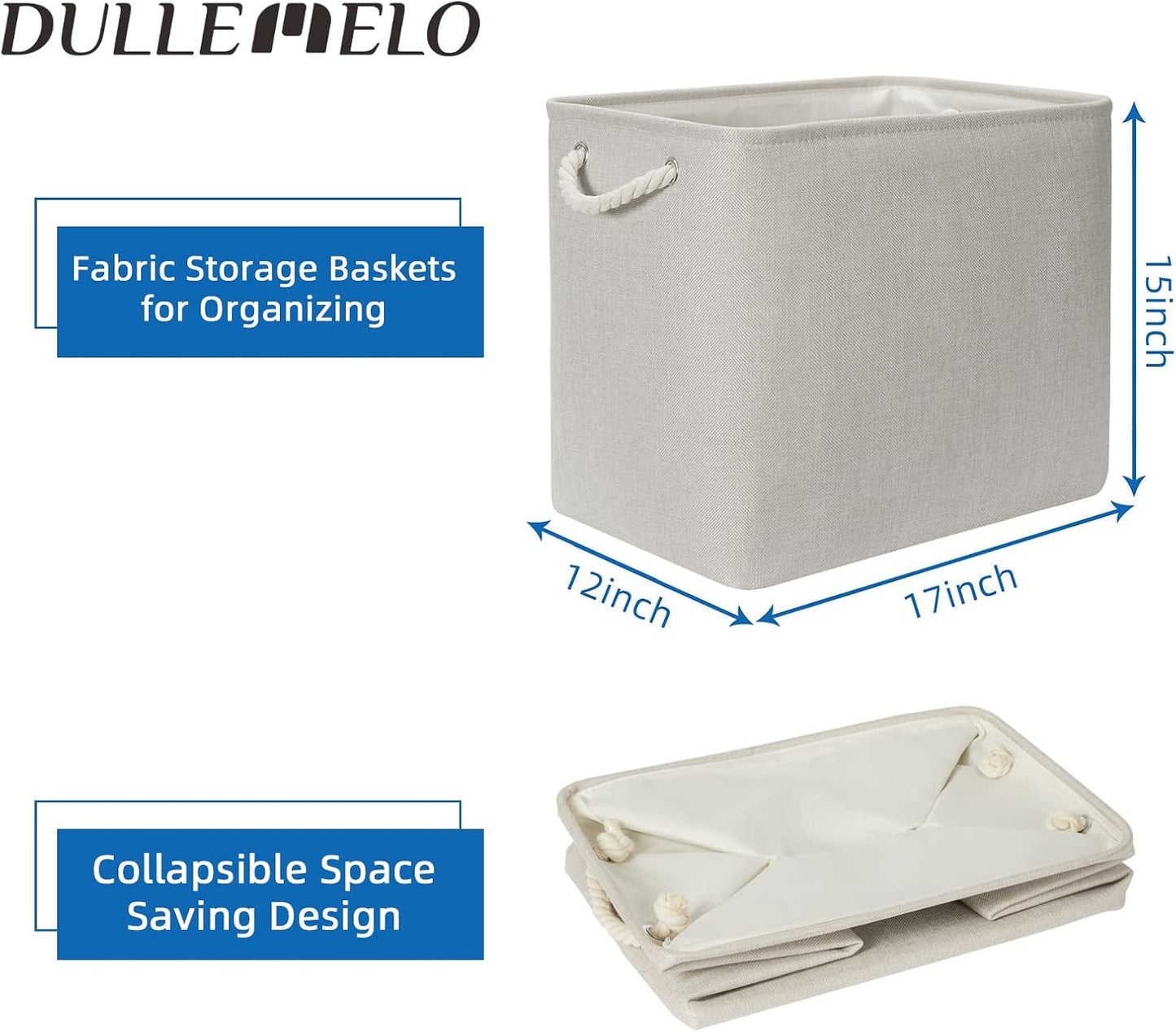 DULLEMELO 2-Pack Large Storage Baskets for Organizing Canvas Fabric Storage Basket Bins With Rope Handles for Shelf Clothes Empty Gift Basket (Beige)