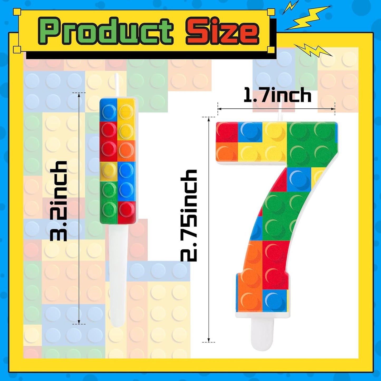 7 Pcs Building Block Themed Birthday Candles Set Building Blocks Number 7 Candle Cake Topper for Building Block Party Decoration Supplies (Number 7)