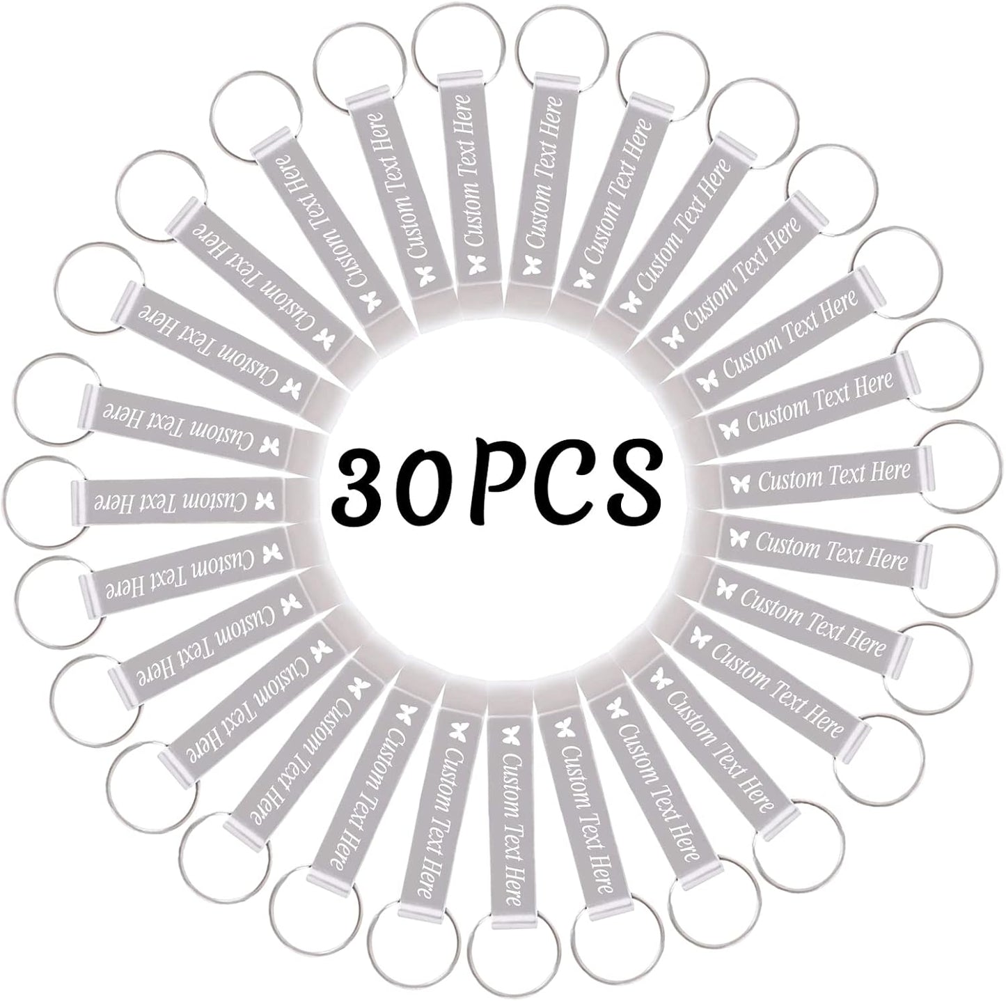 30PCS Personalized Bottle Opener Keychain Bulk Custom Beer Bottle Opener with Logo Text Engraved Wedding Bottle Opener Favors Customized Gifts for Guests Baby Shower Birthday Party-Silver