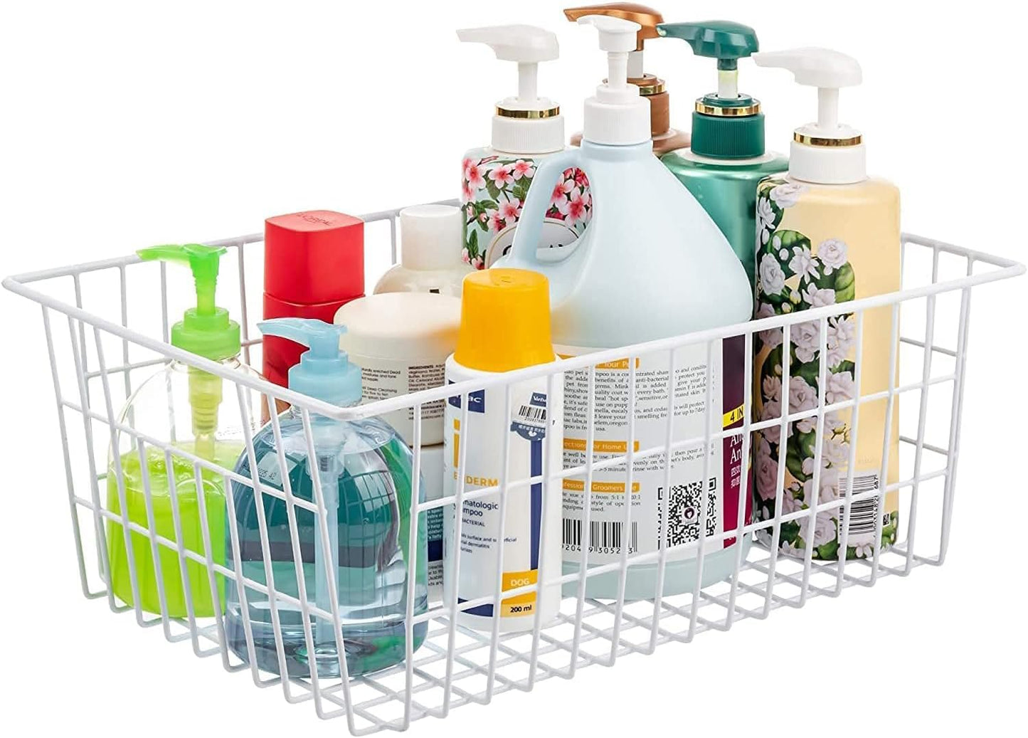 Redrubbit Wire Storage Baskets, Large Farmhouse Metal Freezer Basket Storage Organizer Bins with Handles for Kitchen Cabinets, Pantry, Closets, Bedrooms, Bathrooms, Set of 2, White