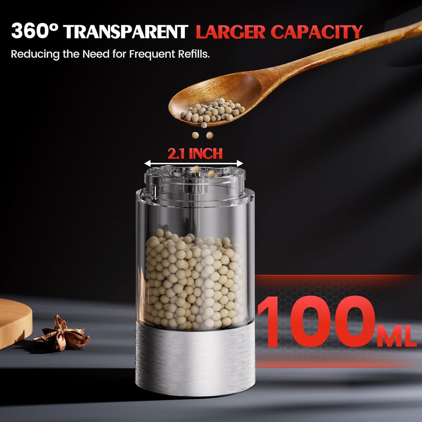 Electric Salt and Pepper Grinder- Automatic Battery Pepper Mill Shakers Kitchen Essentials for New Home Adjustable Coarseness Upgraded Larger Capacity with Led for Housewarming Gifts