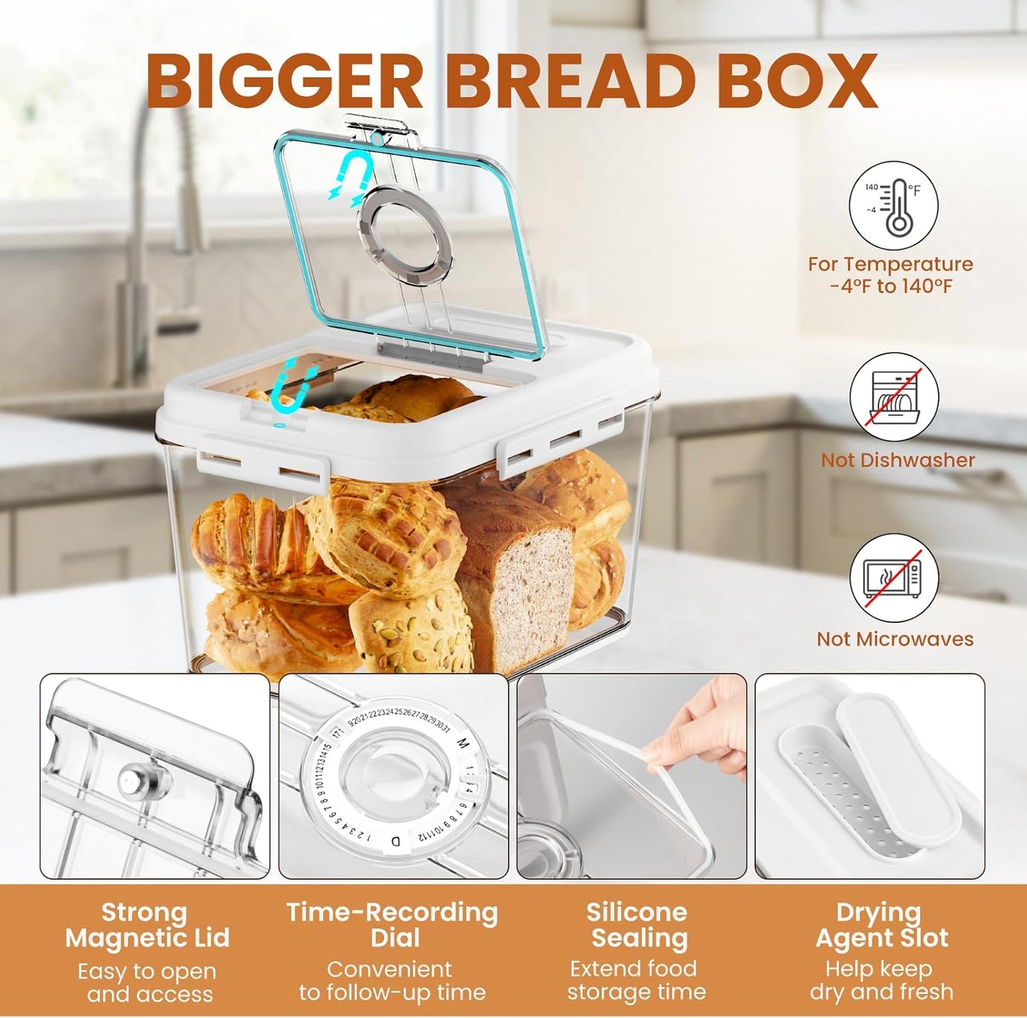 TomCare Larger Bread Box and 2 Pack Linen Bread Bags and 25 Pack Thicker Paper Bread Bags With Tin Ties for Homemade Sourdough Bread Food Storage Container Baking Supplies for kitchen Countertop