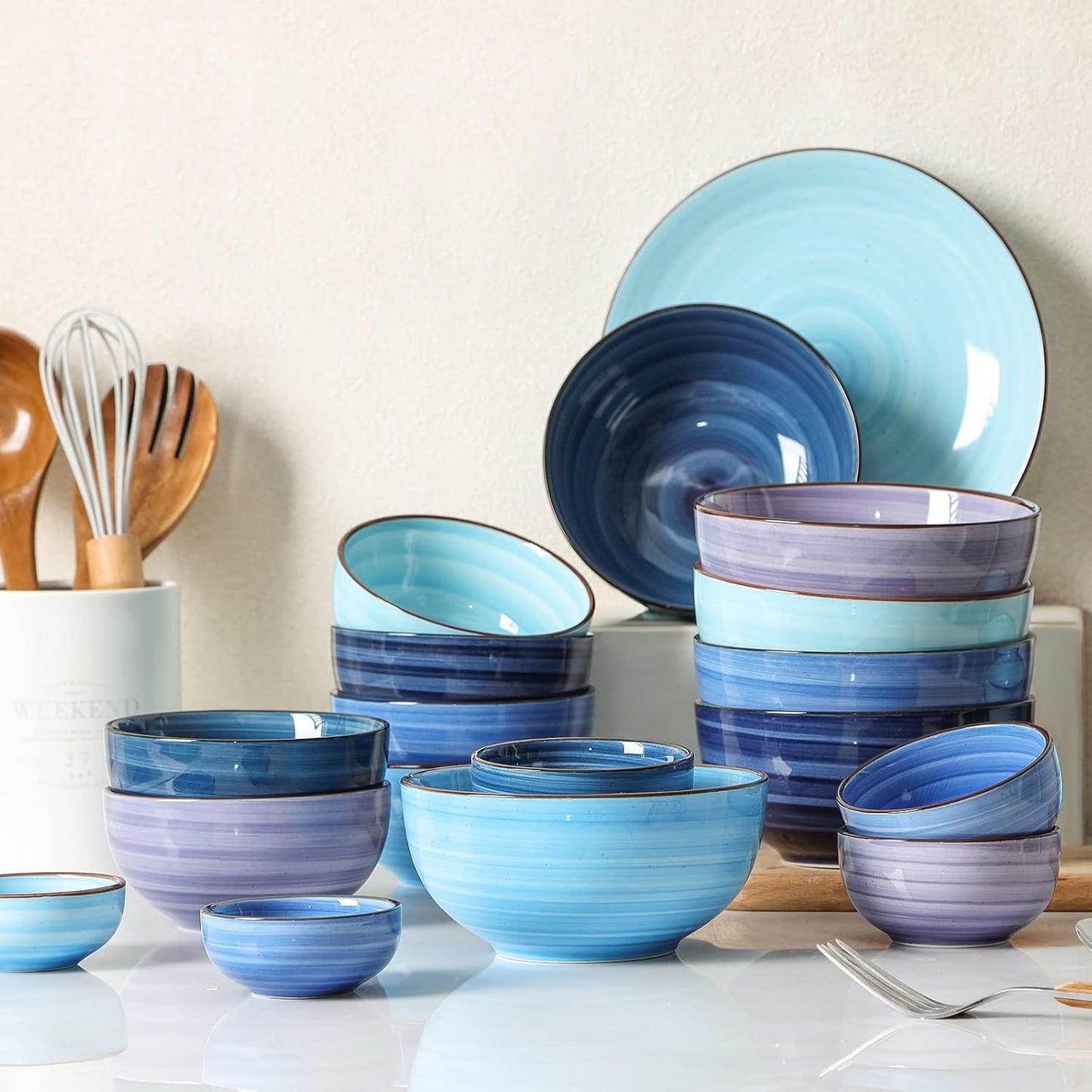 Selamica Ceramic Mini Bowls, 4 OZ Dipping Bowls, 3.5 Inch Gradient Blue Set of 6, Microwave & Dishwasher Safe