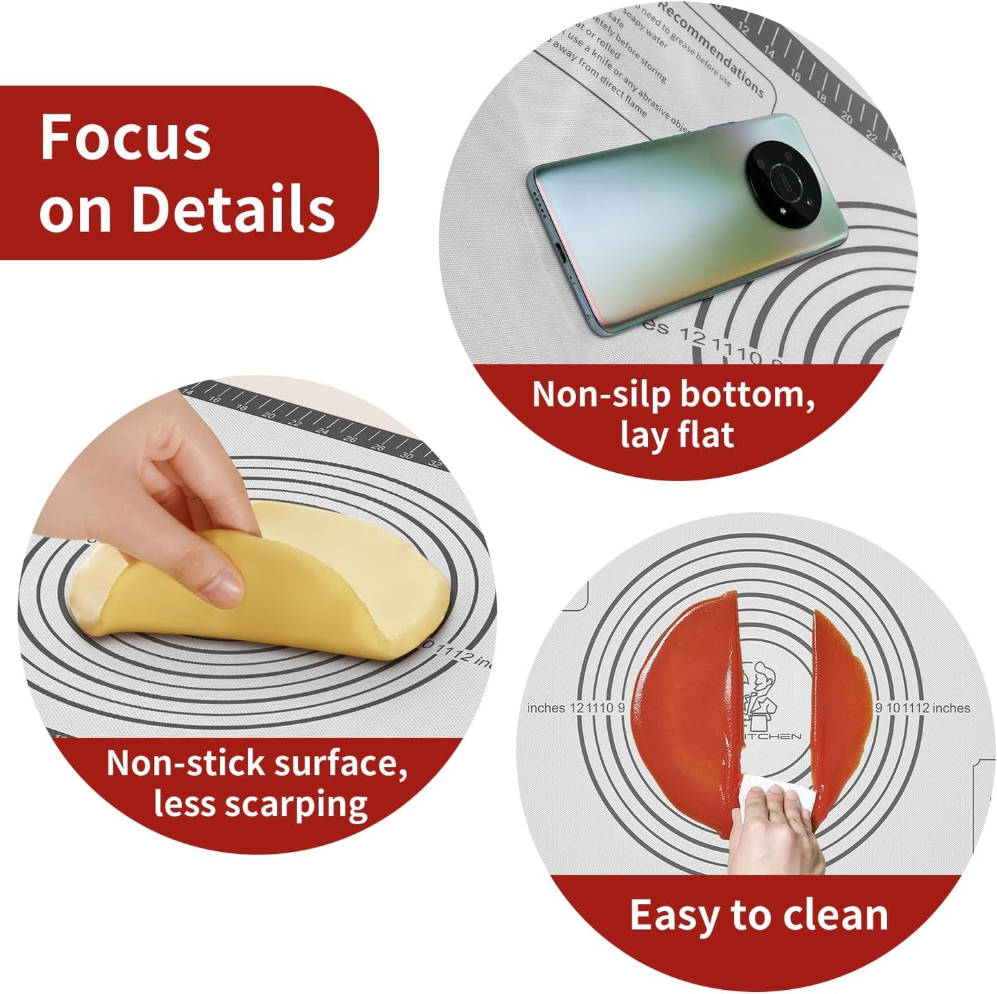 Silicone Pastry Mat for Dough Rolling,SIlicone Mat for Baking PIzza,Macaron, Pie Crust Pizza and Cookies Large Silicone Fondant Mat,Macaron Silicone Baking Mat