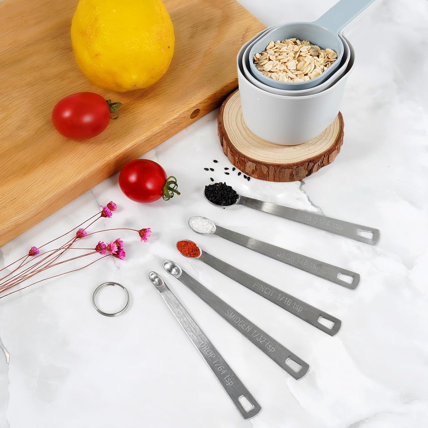 22 Piece Measuring Cups and Spoons Set, Stainless Steel Measuring Spoons Set and Stackable Measuring Cup with Lid for Liquid and Dry Ingredients, Cooking Baking Gadgets