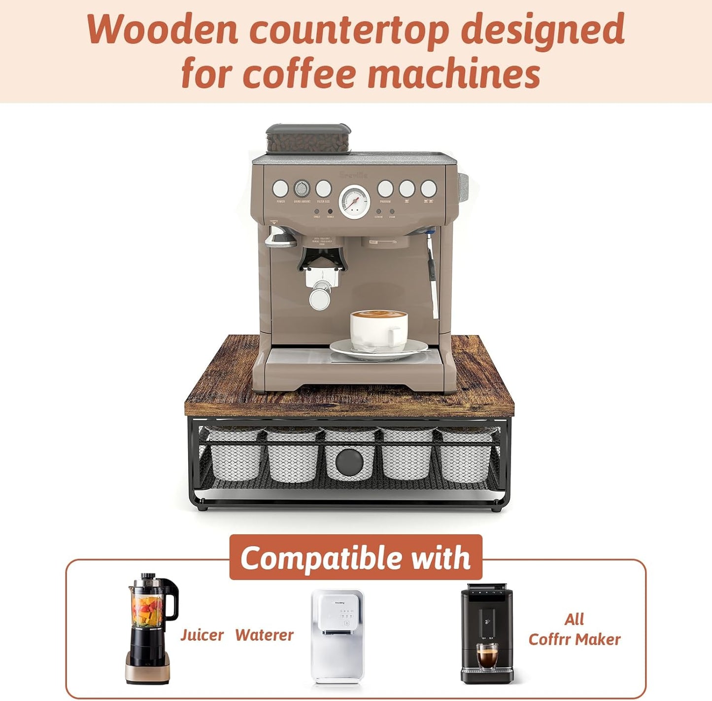 Coffee Pod Storage Drawer,with Sliding Baskets,Coffee Pod Holders for K Cups,35 Capacity Coffee Capsules Storage Organizer,Under Coffee Pot Storage Drawer,for Home Office, Kitchen (BROWN)