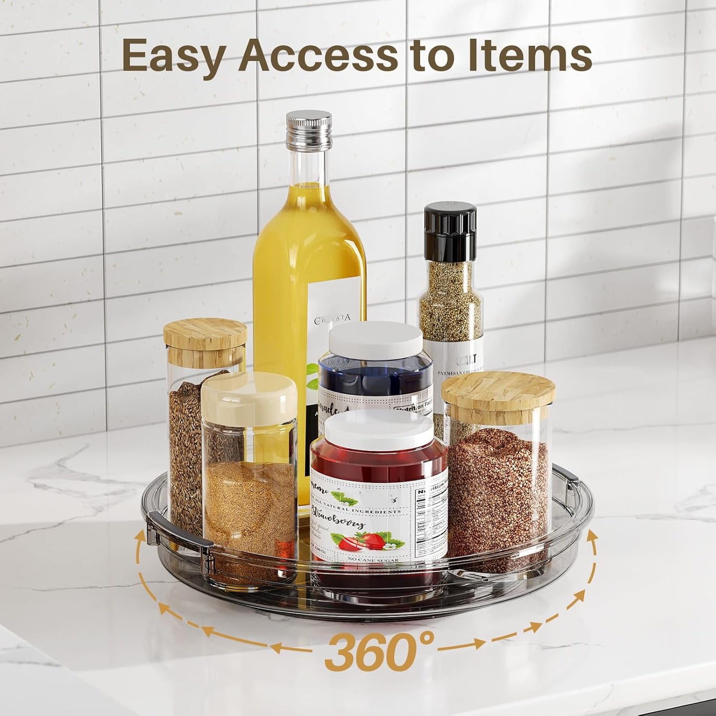 LAMU 2 Pack Lazy Susan Turntable Organizer for Cabinet, 10.6'' 9.25'' Condiment Organizer for Refrigerator, Kitchen Pantry, Medicine Cabinet Organizer, Spices Rack Organization, Bathroom, Grey