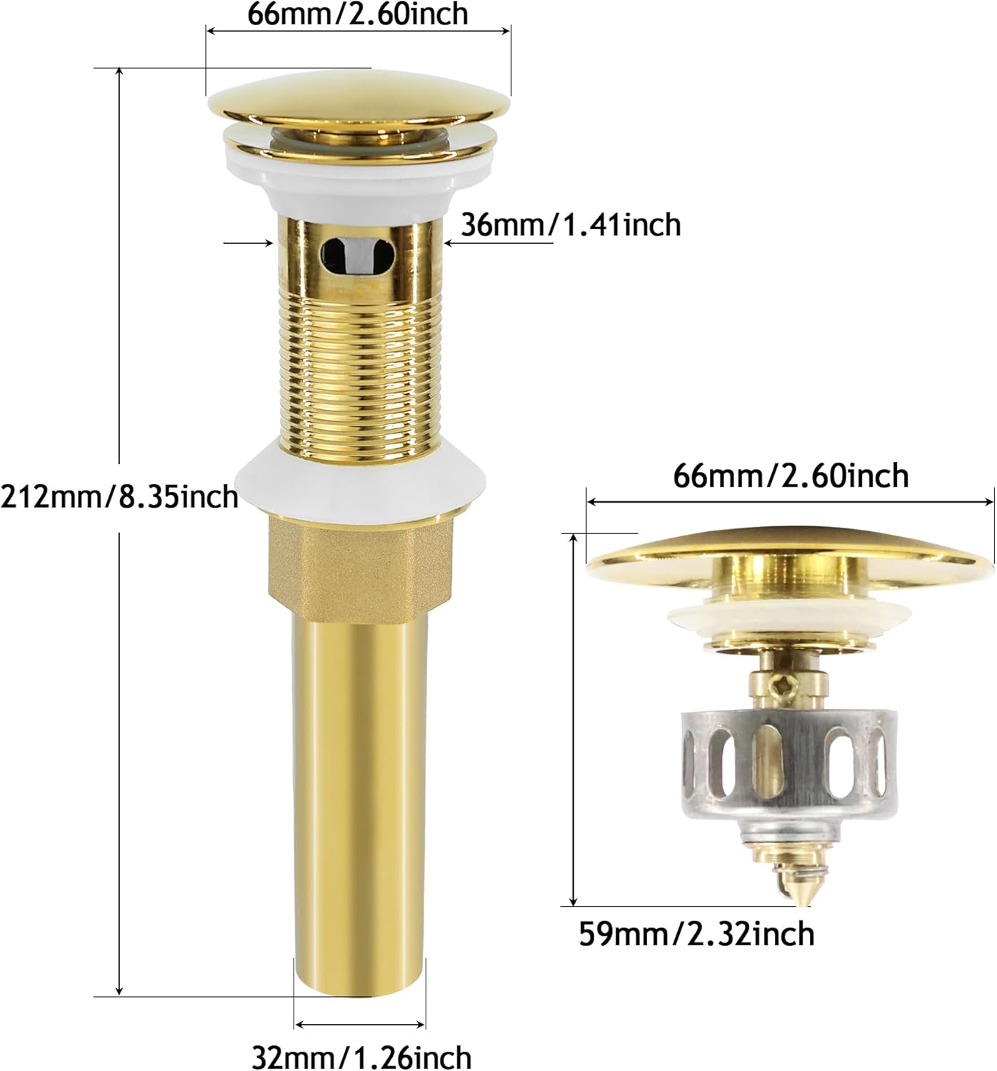 Bathroom Sink Drain, 4 Pack Gold Drain Stopper with Overflow,Pop Up Drain Assembly Without Detachable Strainer Basket,Built-in Anti-Clogging Strainer,Stainless Steel